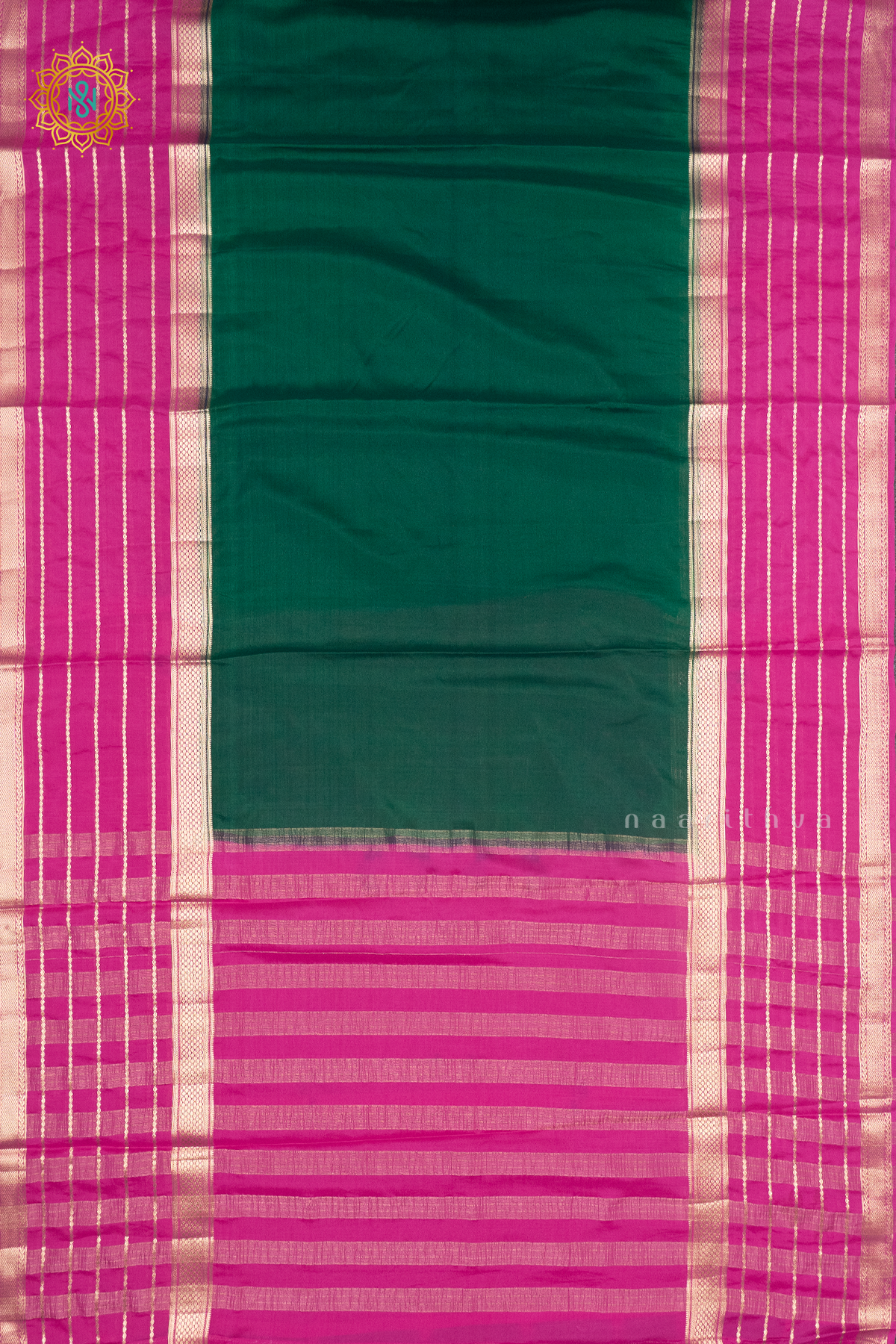 GREEN WITH PINK - SEMI MYSORE CREPE SILK