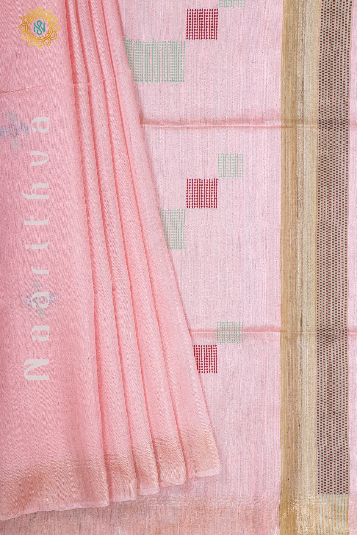 PINK WITH PISTA GREEN - PURE DUPION SILK