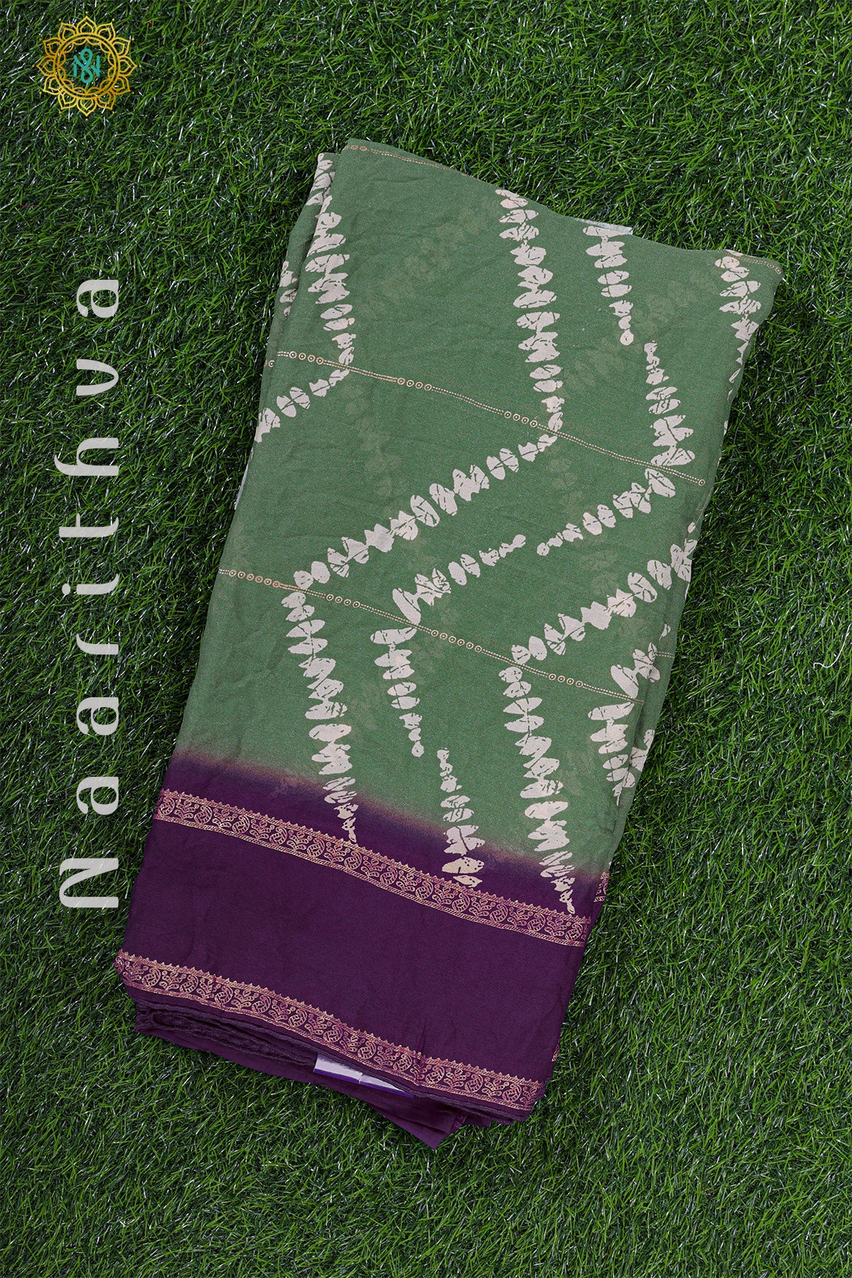 GREEN WITH PURPLE - CRUSHED CHIFFON WITH FOIL PRINT