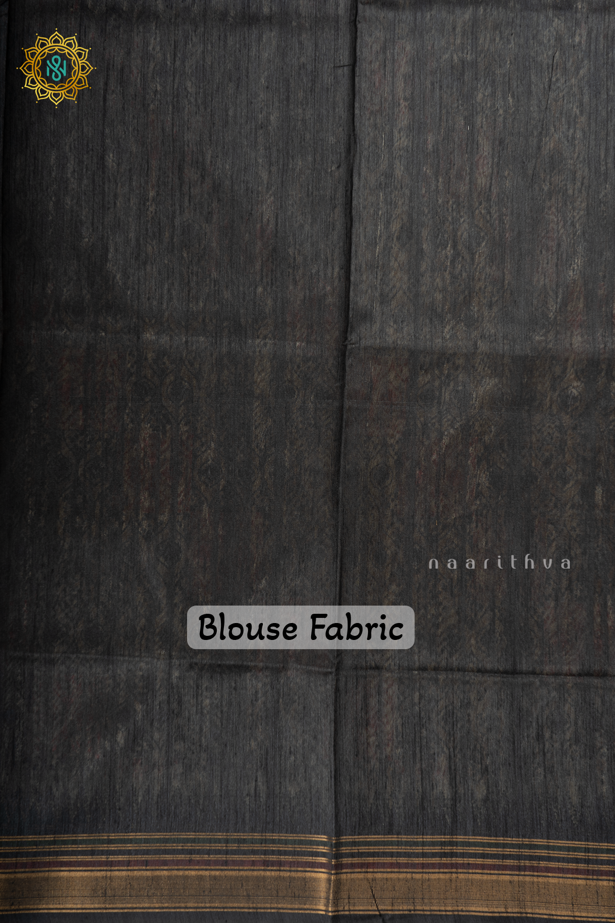 Black Semi Tussar Silk With Printed Body With Zari Border & Pallu