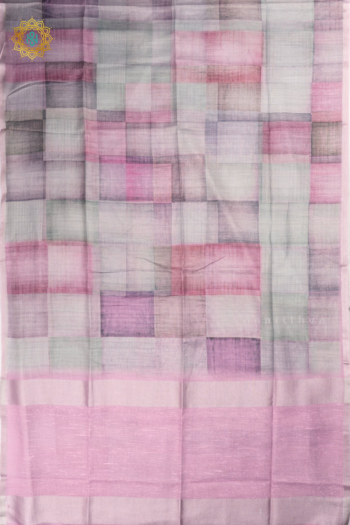 Light Pink Kota Tissue Saree With Printed Body And Zari Border