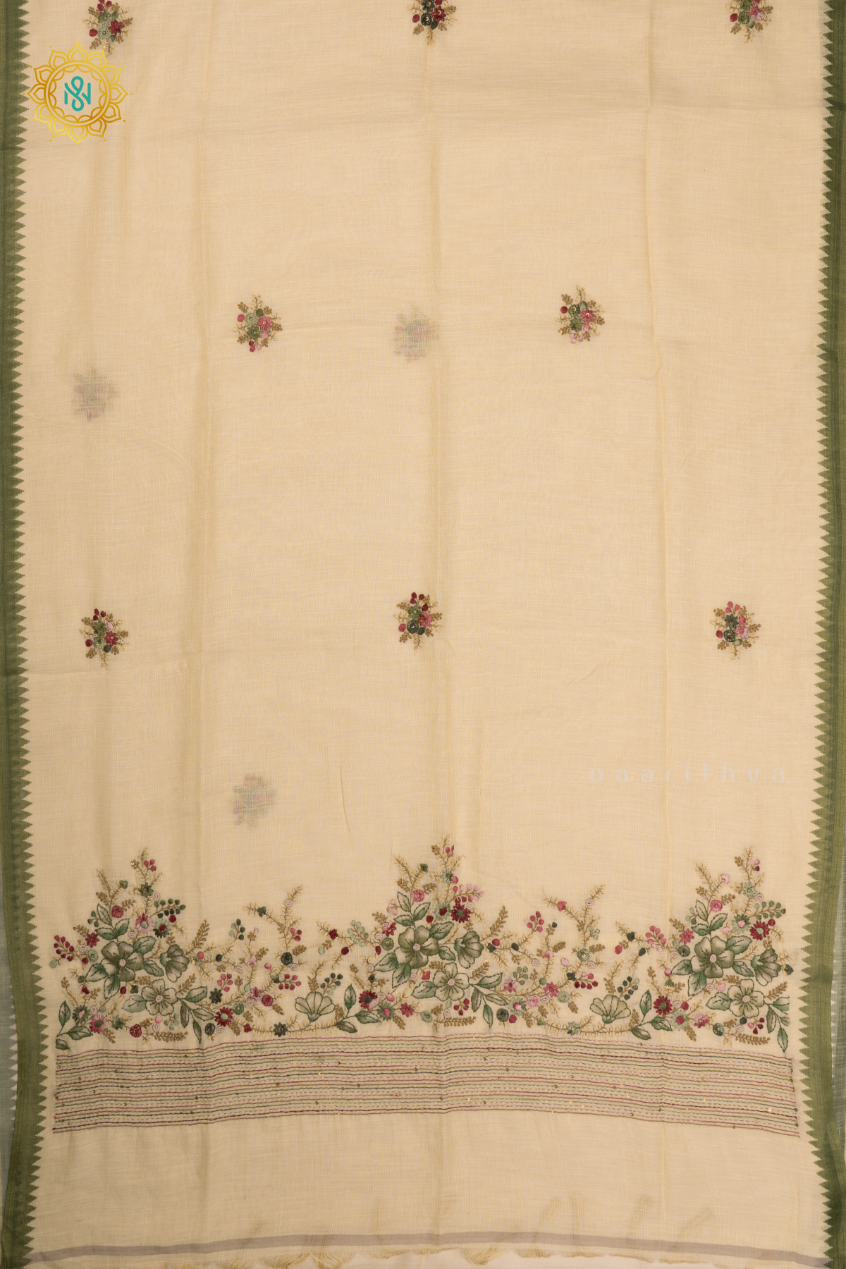 WHITE WITH GREEN - LINEN TISSUE