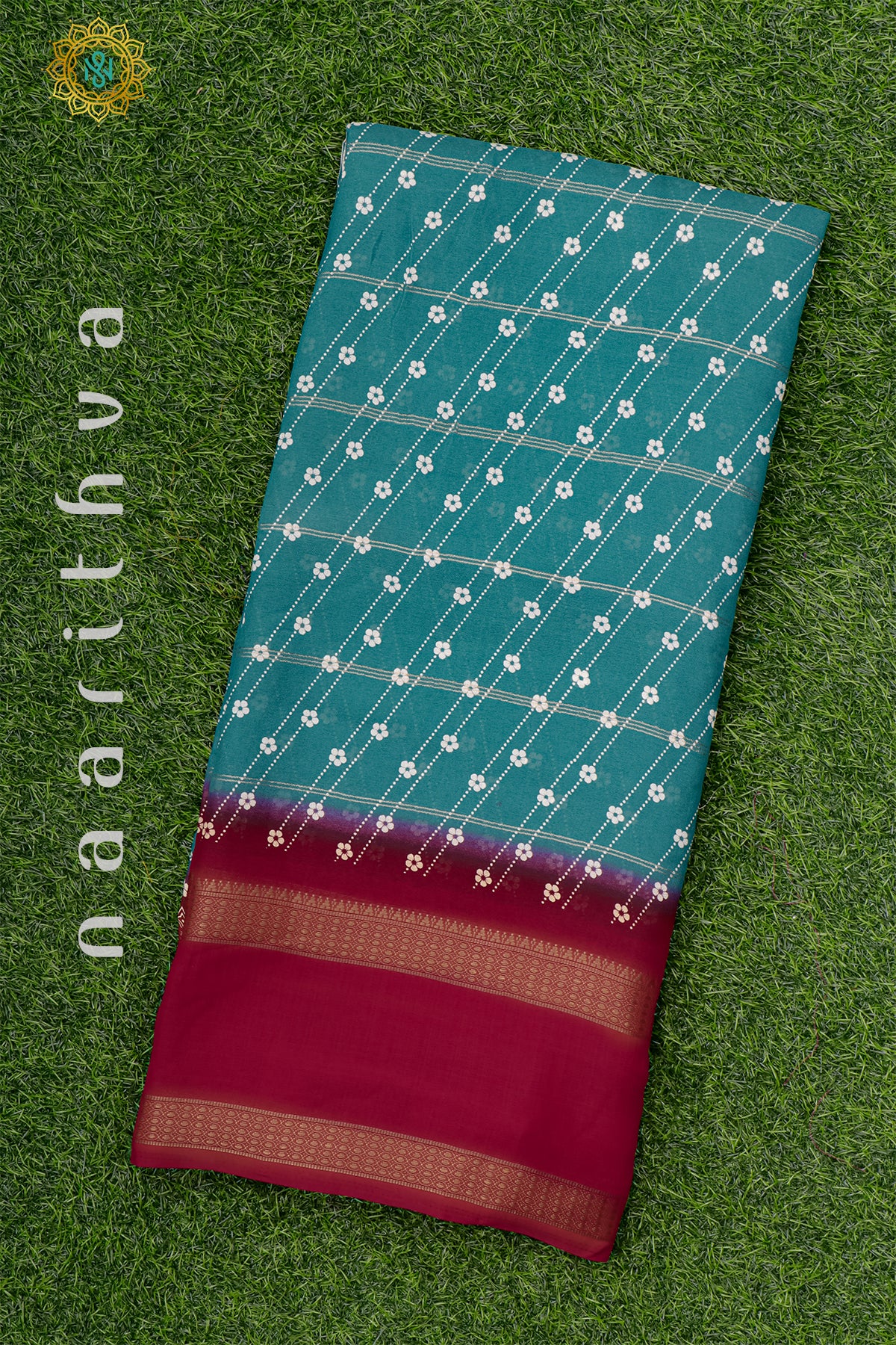 SKY BLUE WITH RED - SEMI GEORGETTE