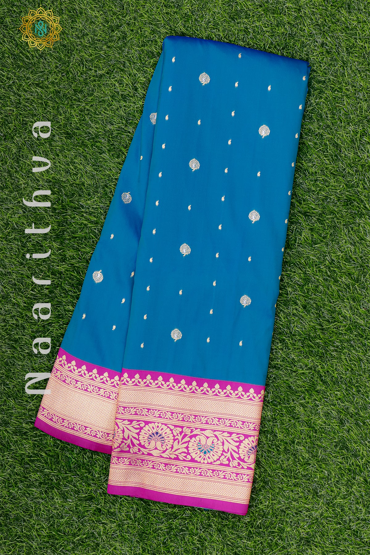 PEACOCK BLUE WITH PINK - SEMI KANCHI