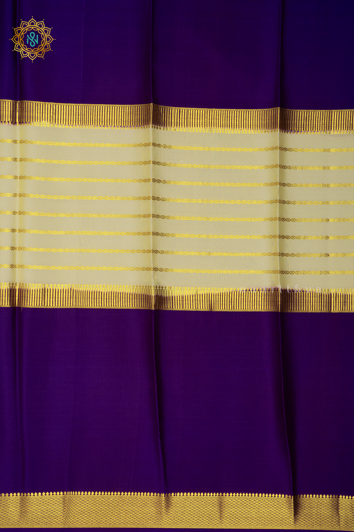 WHITE WITH VIOLET - PURE MYSORE CREPE SILK