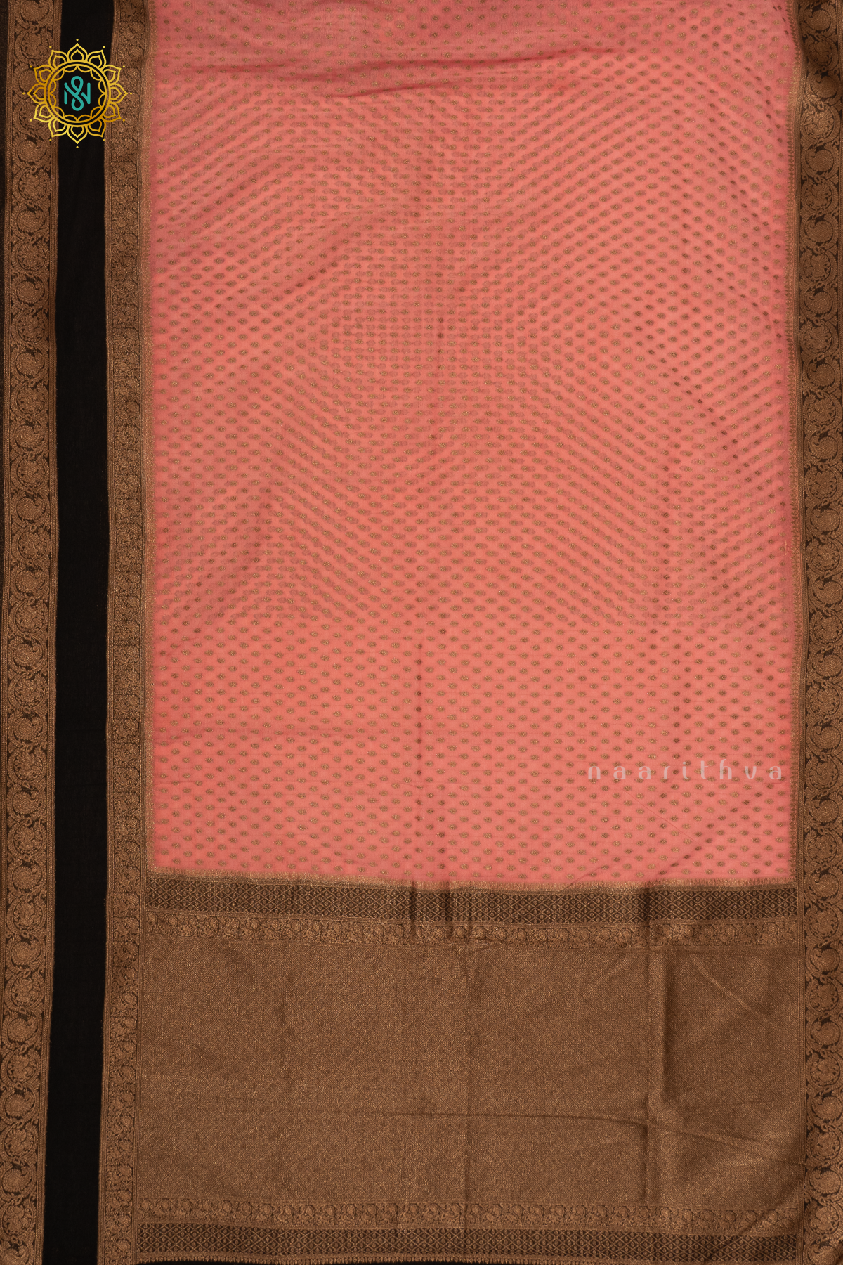 PEACH WITH BLACK - SEMI CREPE GEORGETTE