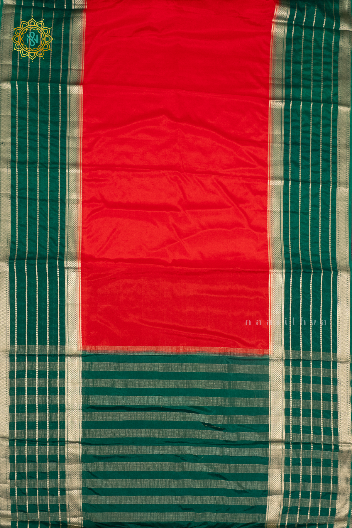 RED WITH GREEN - SEMI MYSORE CREPE SILK