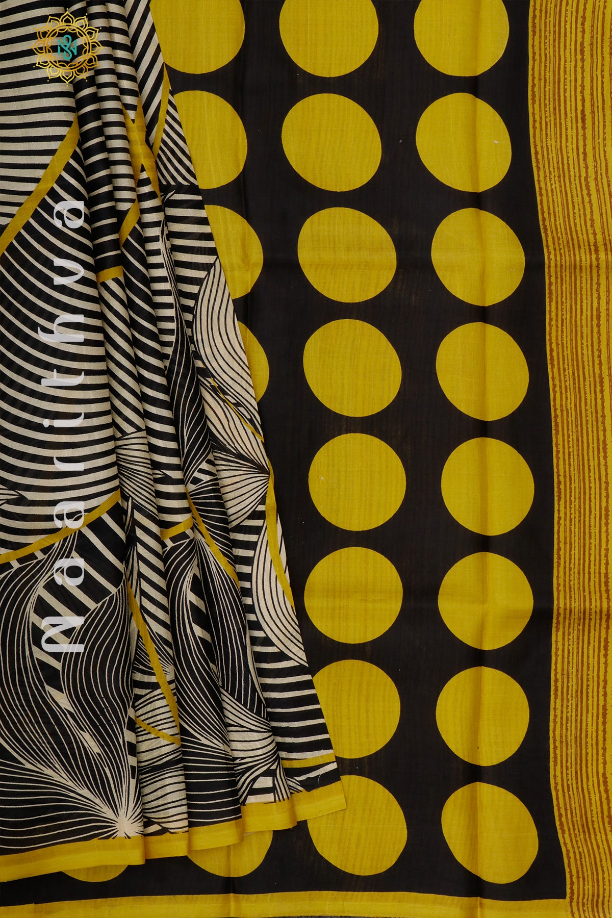 BLACK WITH YELLOW - PURE MULBERRY SILK WITH DIGITAL PRINT