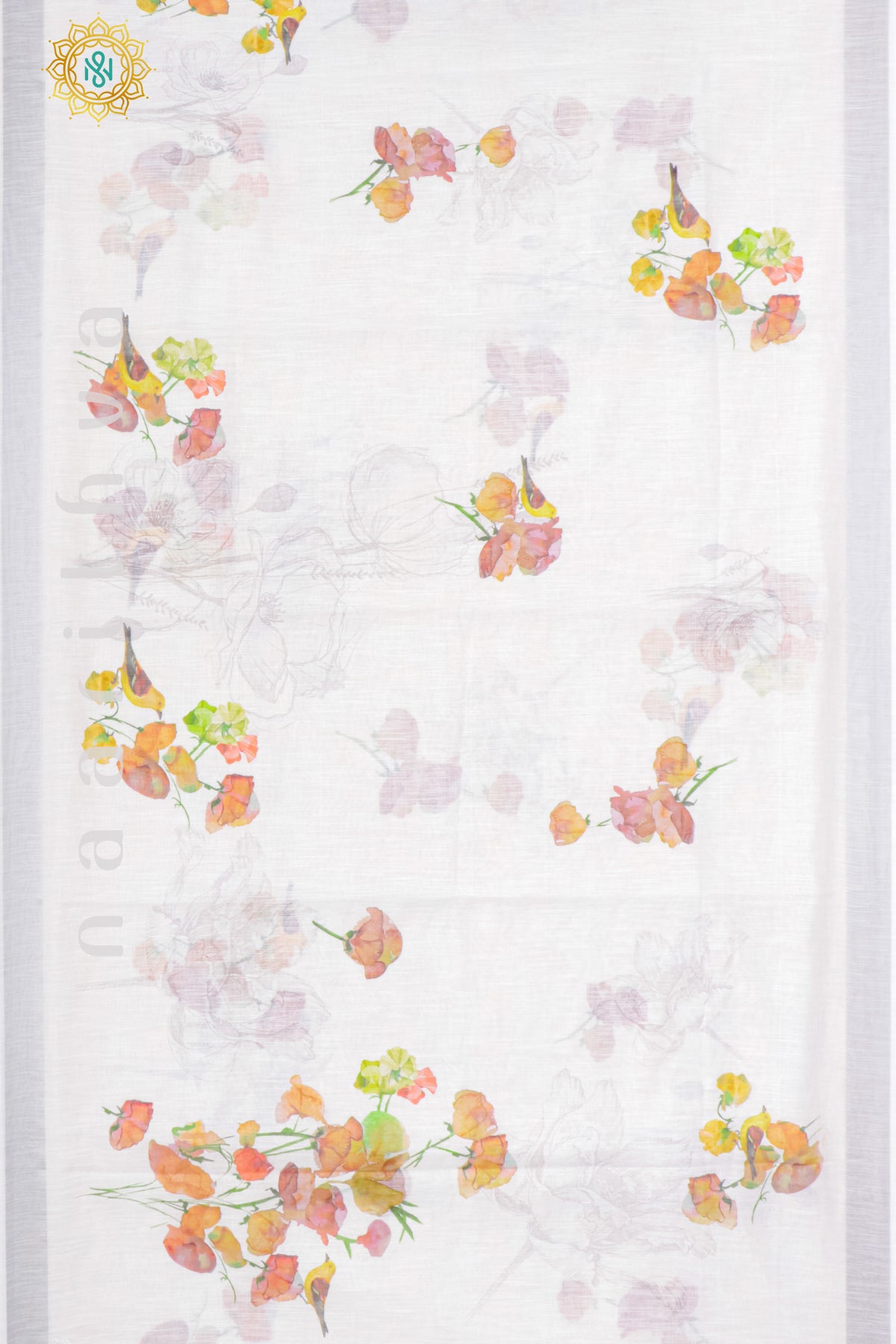 WHITE WITH ORANGE - LINEN BY COTTON