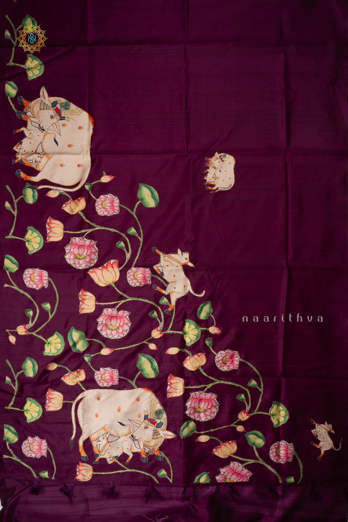 WINE - SEMI TUSSAR WITH APPLIQUE WORK