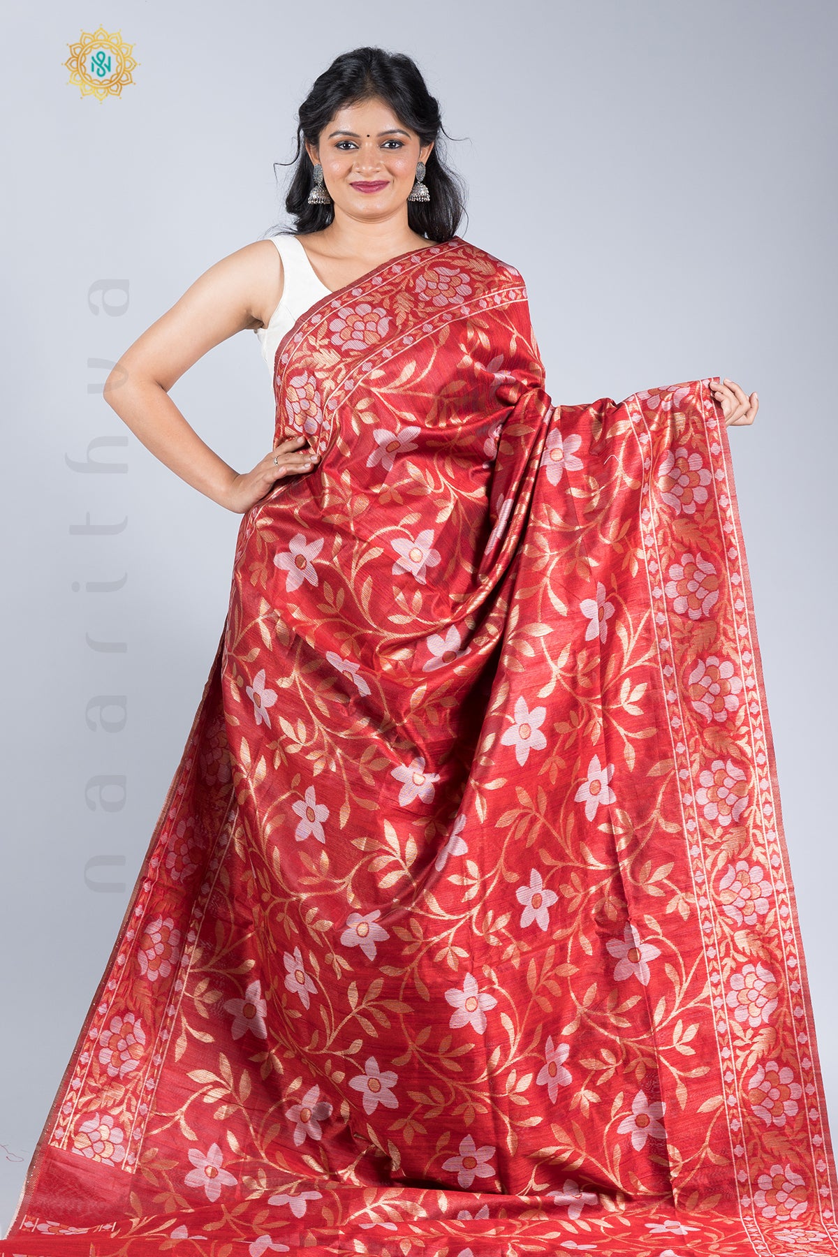 RED - ART MATKA SILK WITH FLORAL ZARI WEAVES & BLOUSE