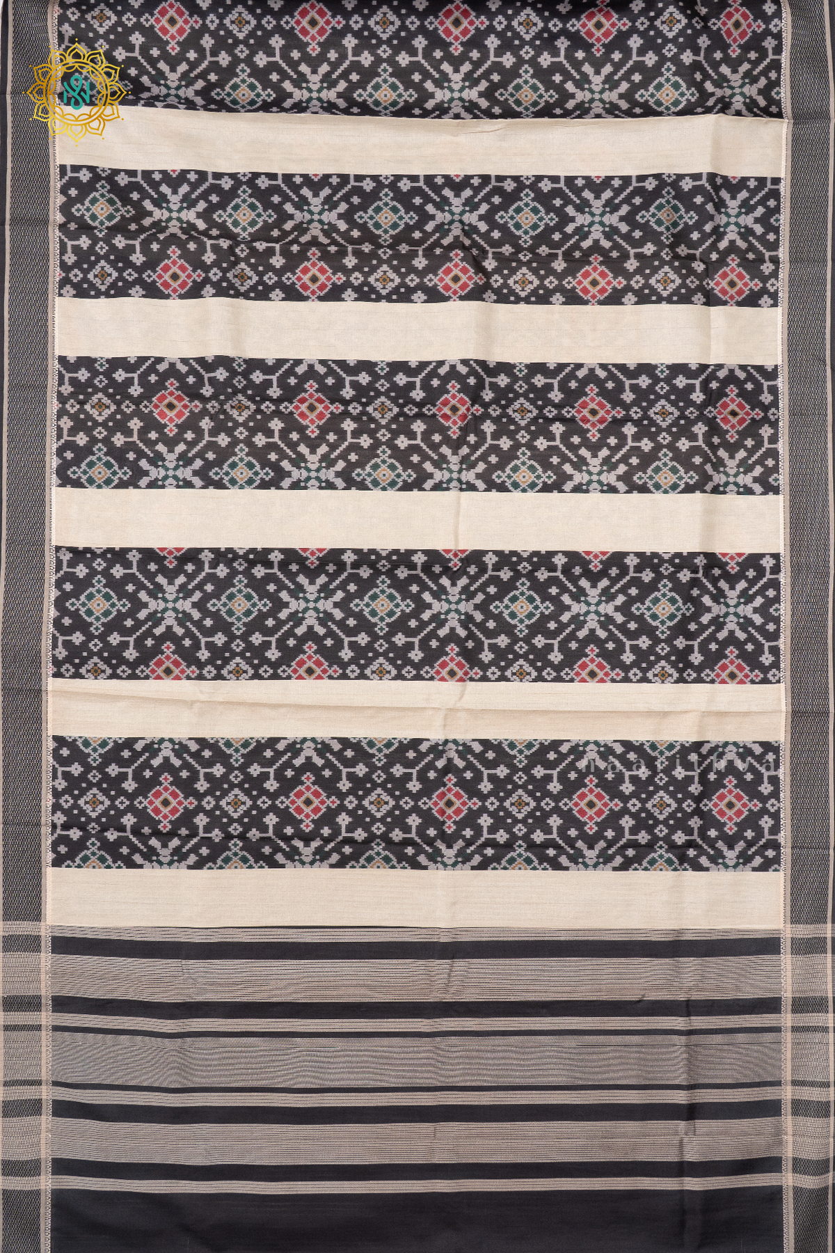 BLACK WITH OFF WHITE - SEMI TUSSAR SILK