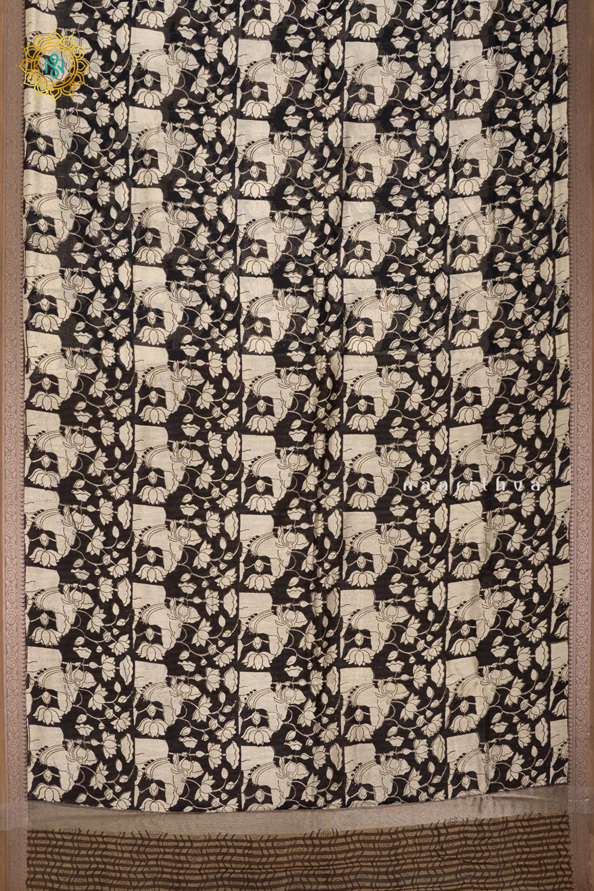 BLACK WITH MUSTARD - CHANDERI SILK COTTON