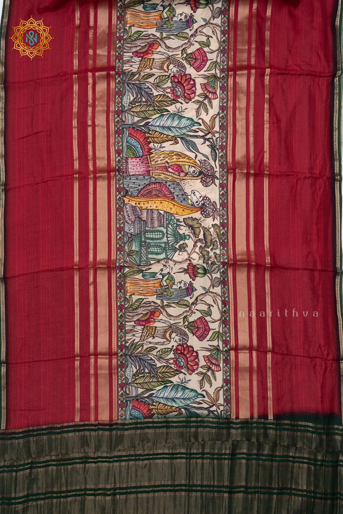 PINK WITH GREEN - SEMI CREPE SILK