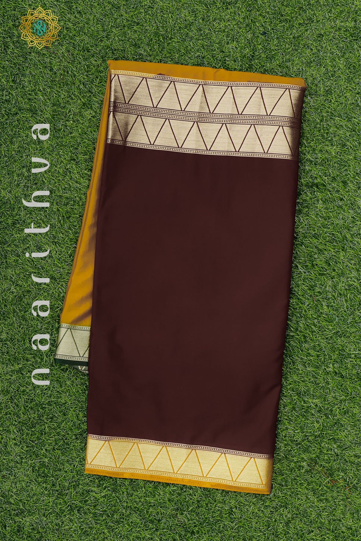 YELLOW WITH BROWN & GREEN - SEMI MYSORE CREPE SILK