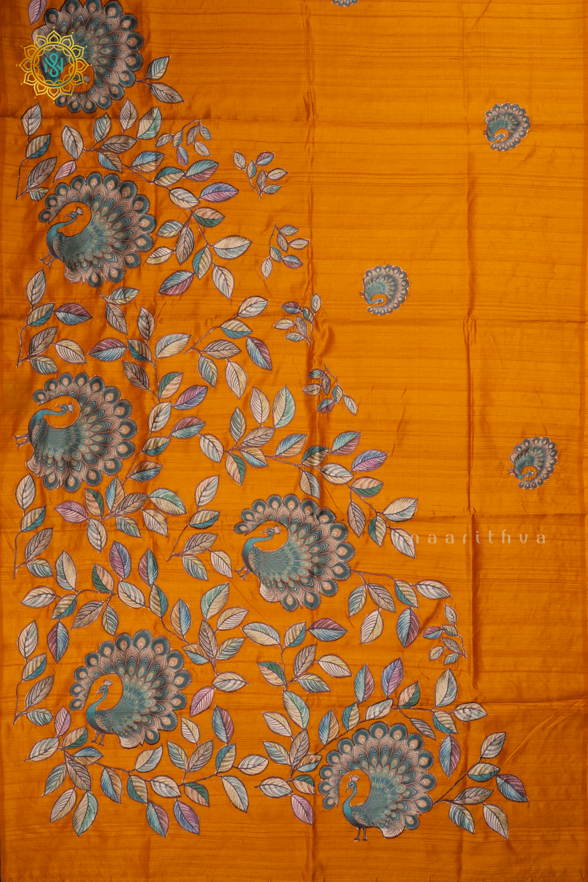 YELLOW - SEMI TUSSAR SILK WITH APPLIQUE WORK