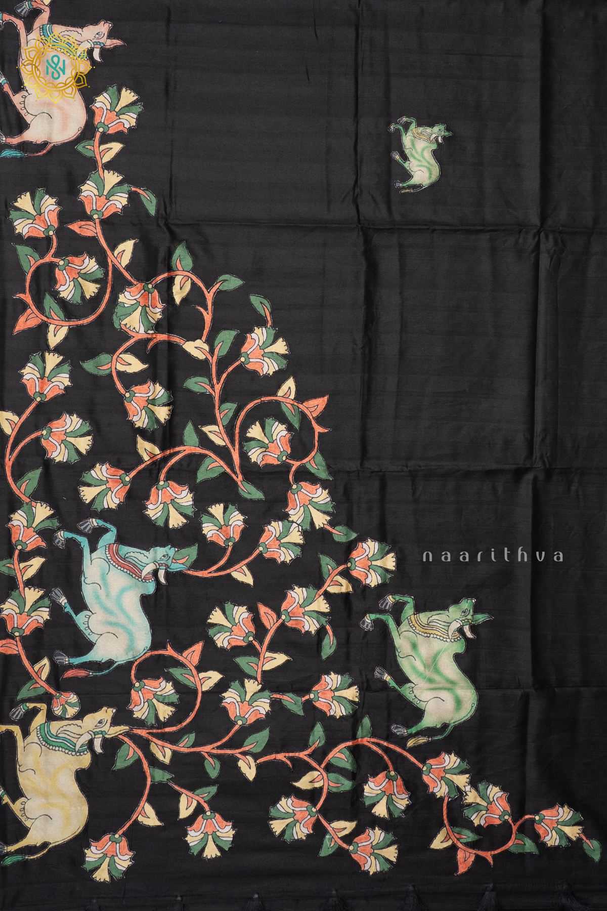 BLACK WITH WHITE - SEMI TUSSAR SILK
