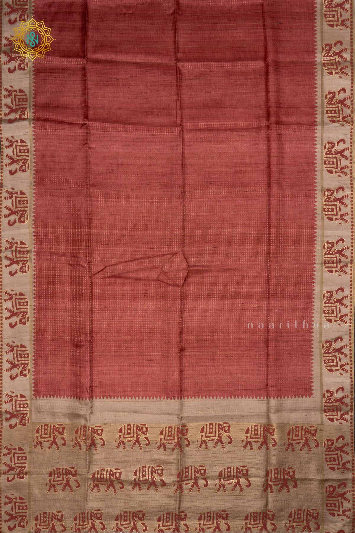 RED WITH BEIGE - SEMI TUSSAR SILK