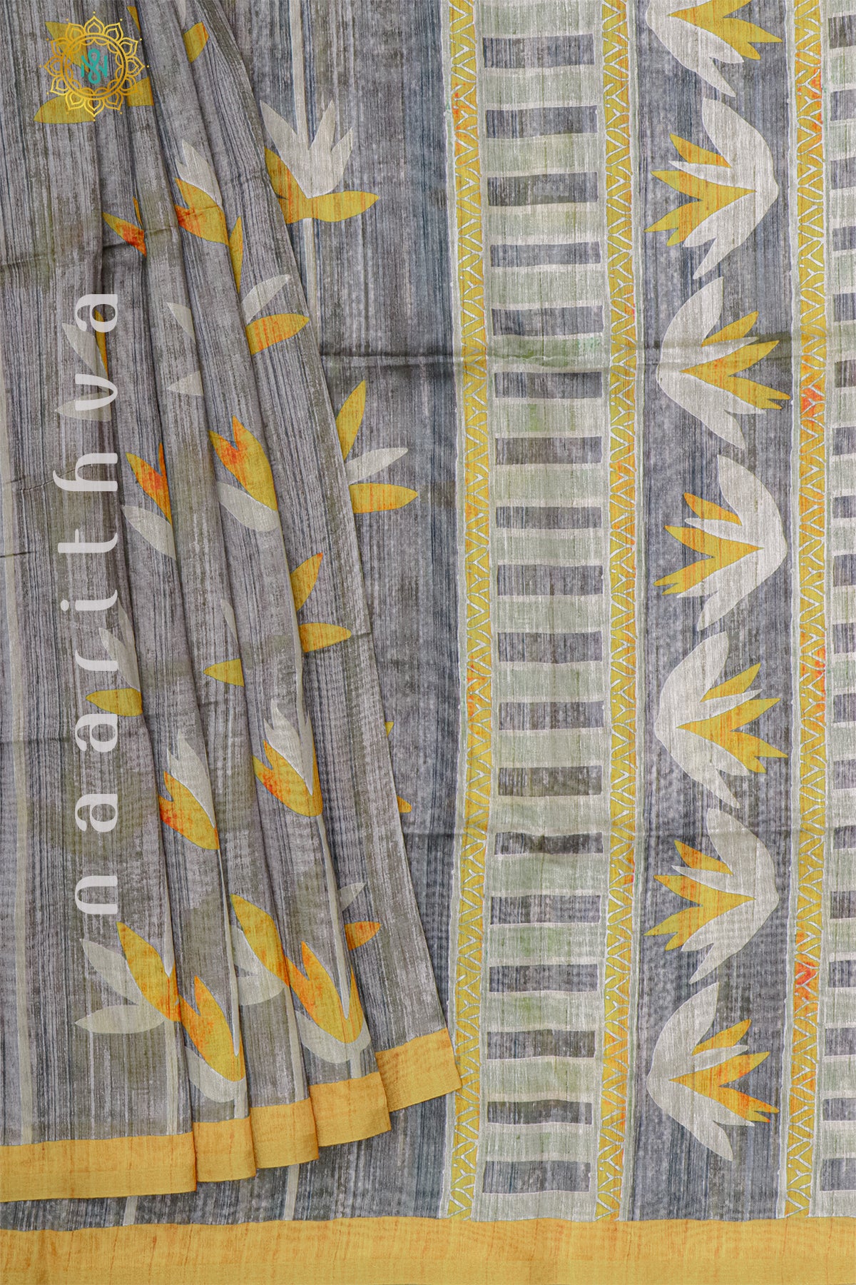 GREY WITH YELLOW - SEMI TUSSAR SILK