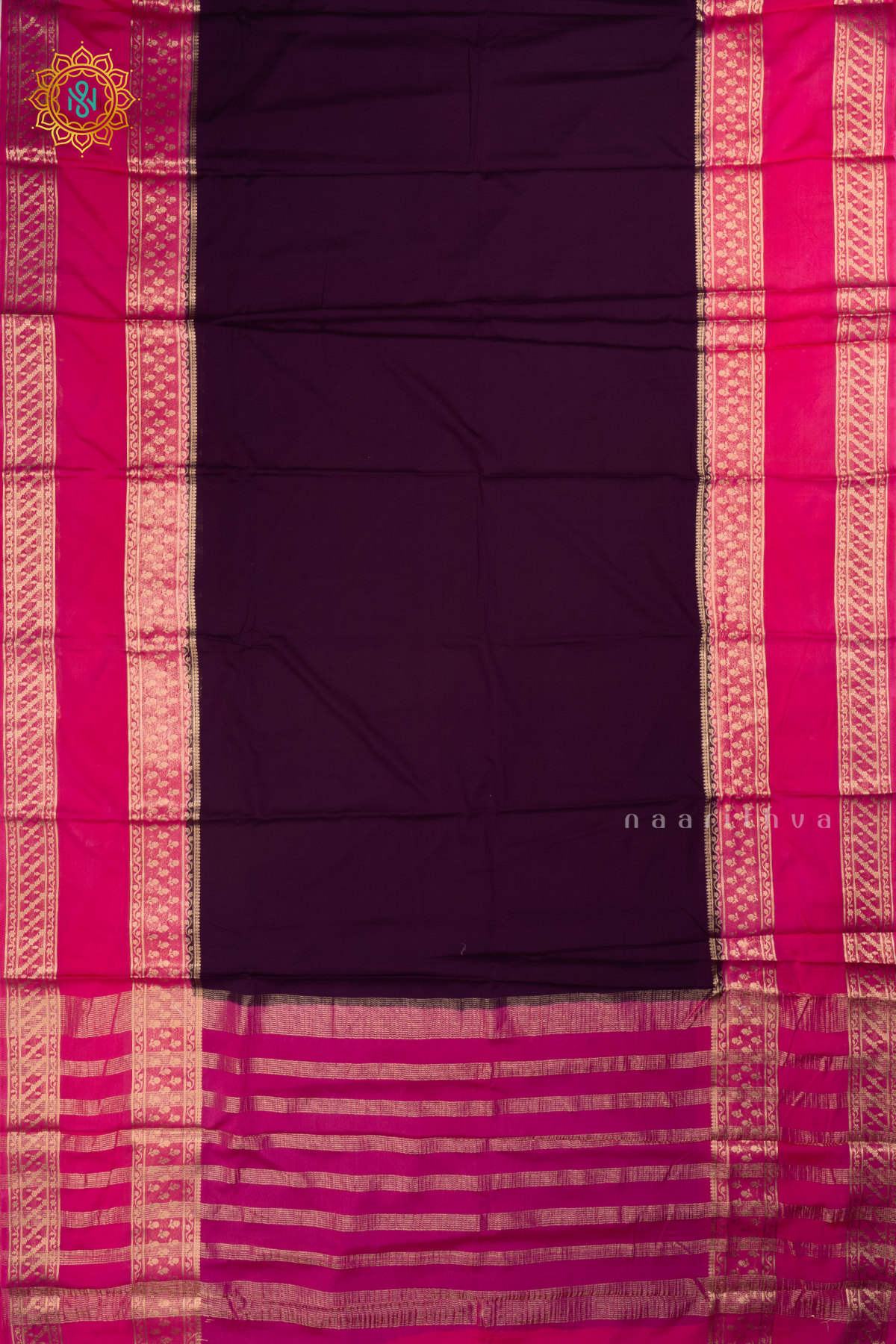 Purple with Pink Semi Mysore Crepe Silk Saree Allover Plain Body with Contrast Zari Border, Pallu and Blouse