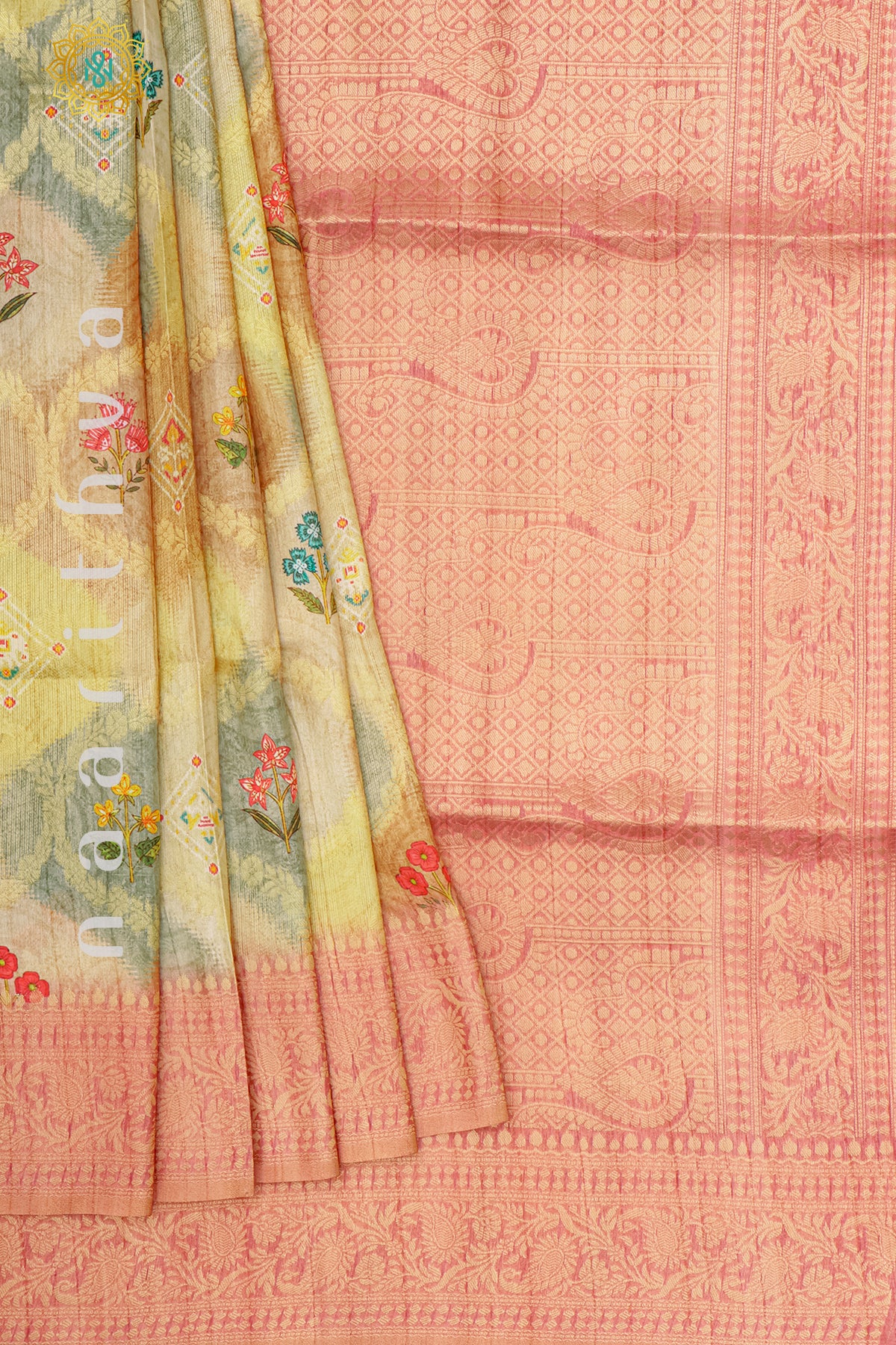 YELLOW WITH PINK - CHANDERI SILK COTTON