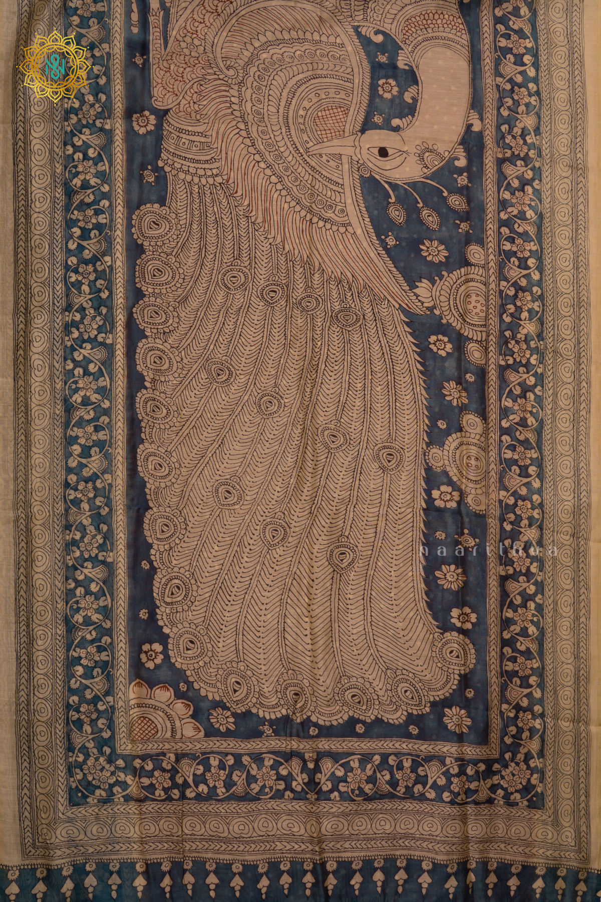 ORANGE WITH BLUE AND OFF WHITE - LINEN BY COTTON