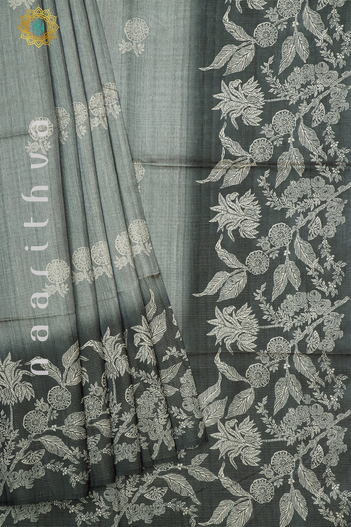 LIGHT GREY WITH DARK GREY - SEMI TUSSAR SILK