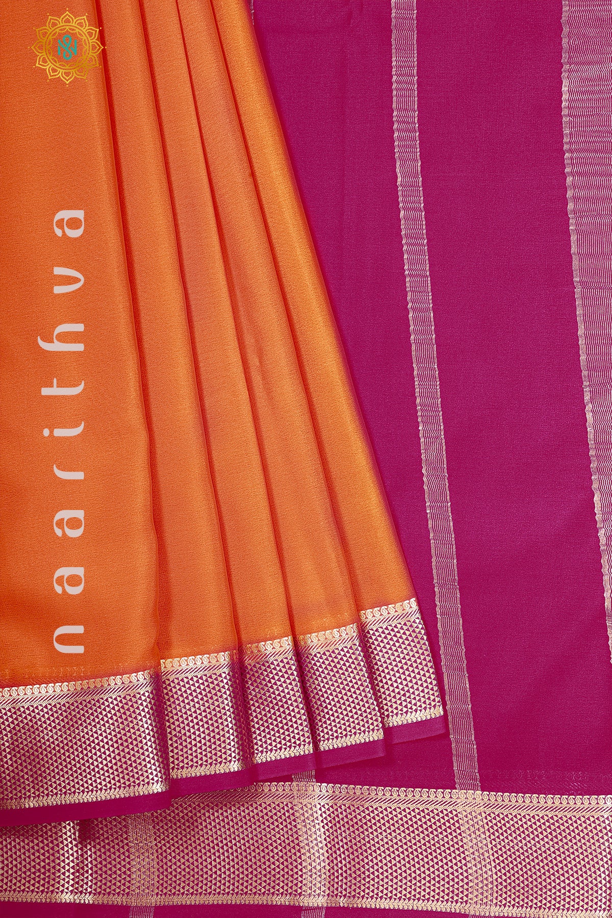 ORANGE WITH PINK - PURE MYSORE CREPE SILK