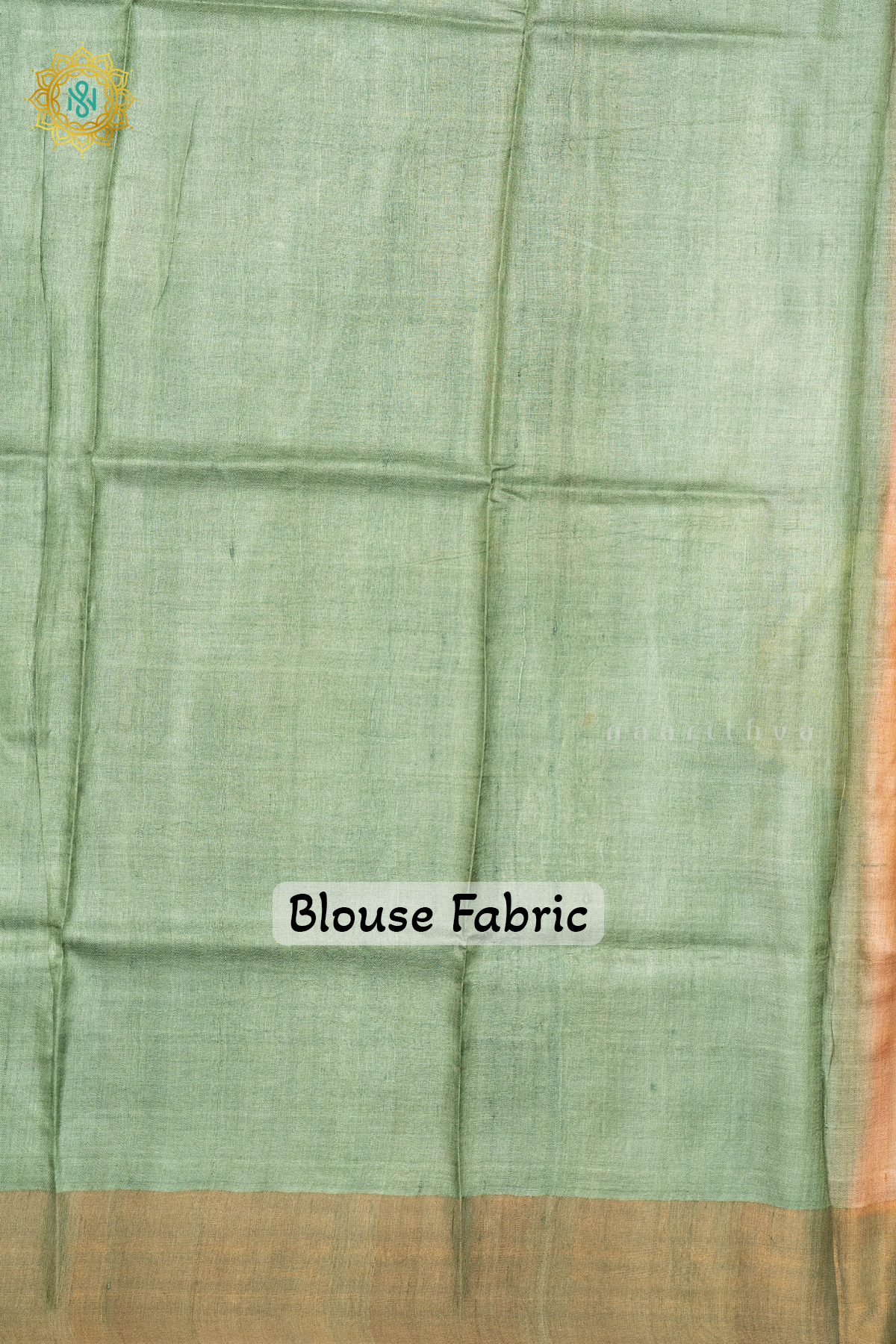 LIGHT BROWN WITH SAGE GREEN - PURE TUSSAR SILK WITH HAND PAINTED