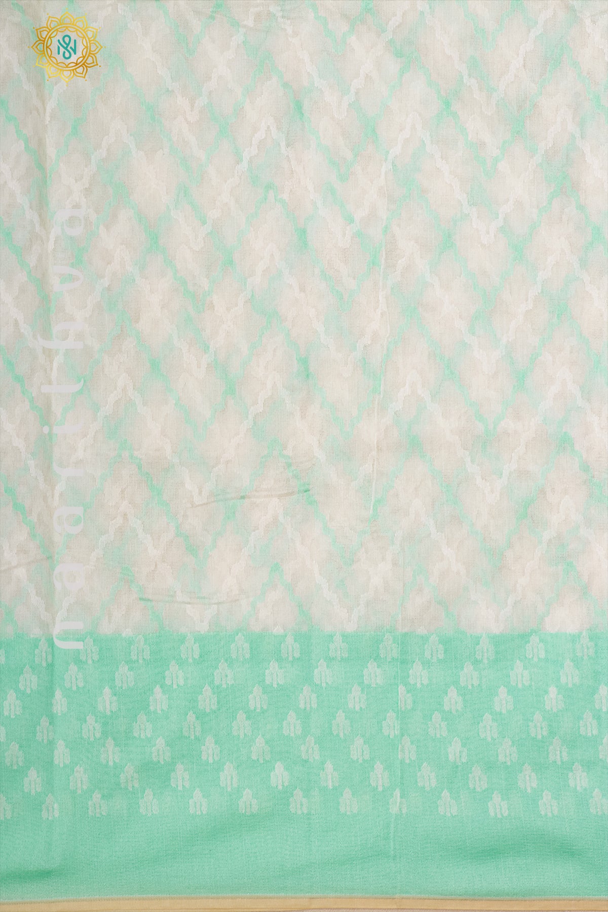 WHITE WITH AQUA GREEN - KOTA COTTON