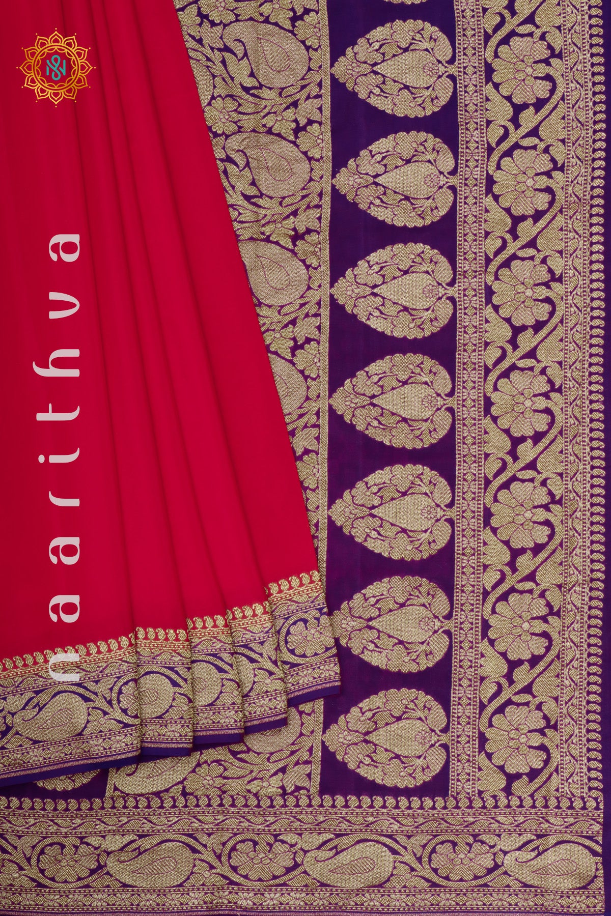 RED WITH PURPLE - PURE BANARASI CREPE SILK