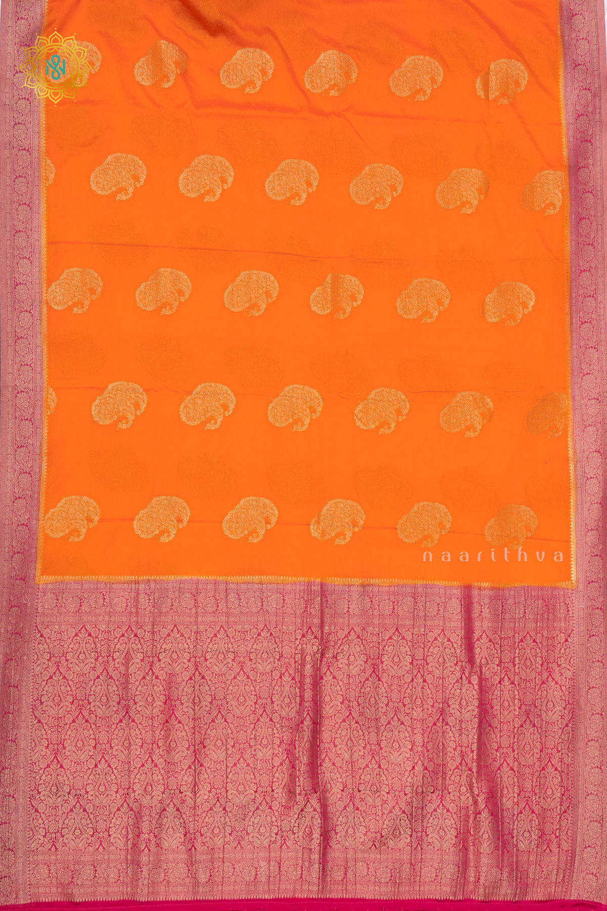ORANGE WITH PINK - SEMI CREPE GEORGETTE