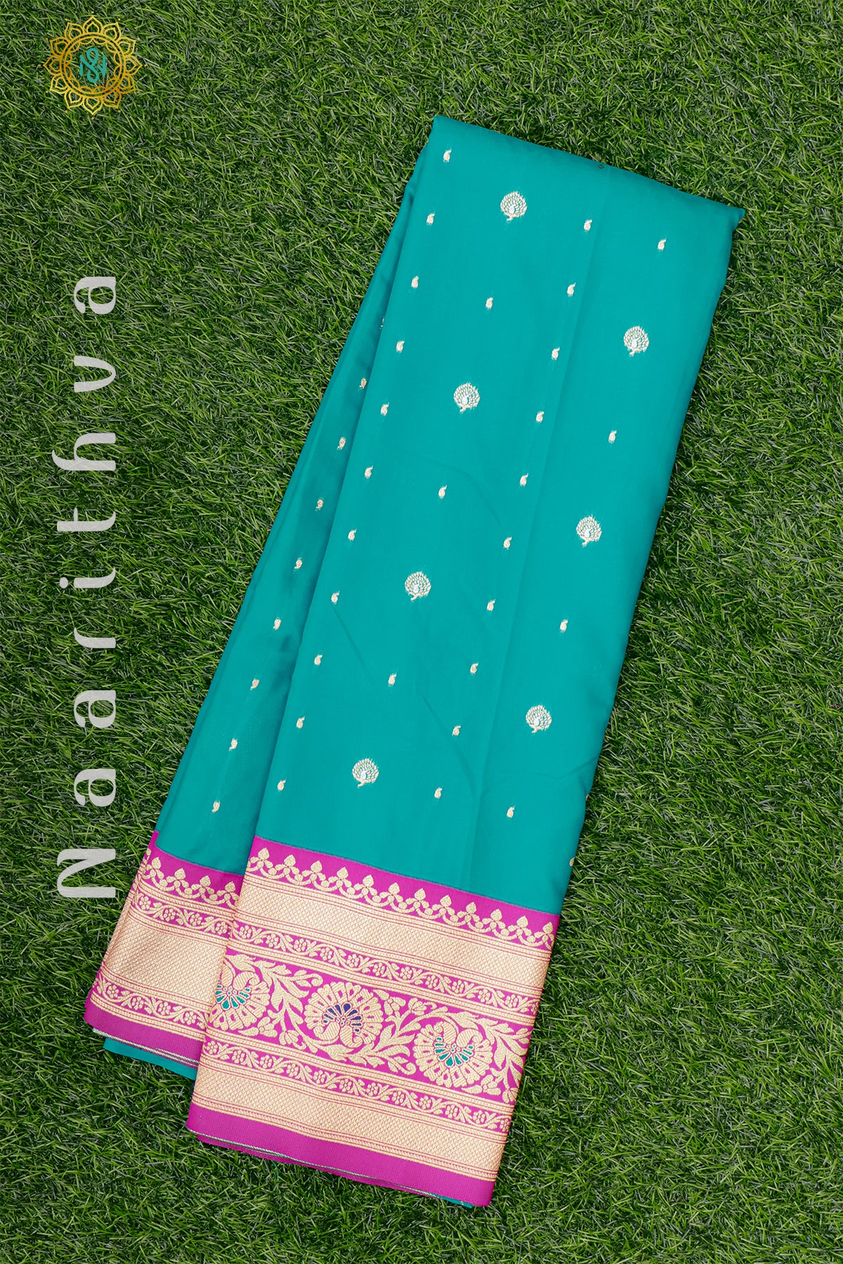 CYAN GREEN WITH PINK - SEMI KANCHI