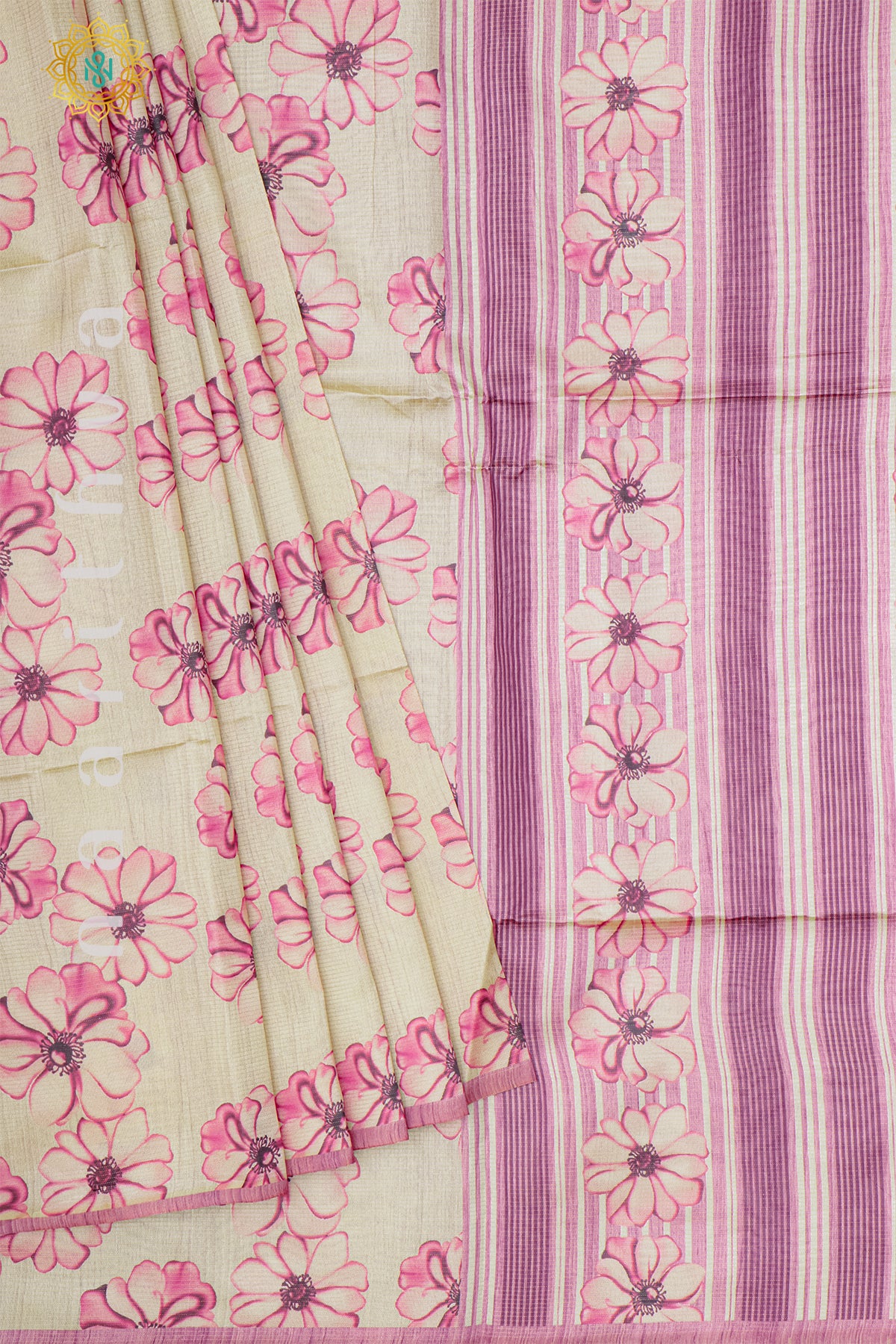 BIEGE WITH PINK - SEMI TUSSAR SILK