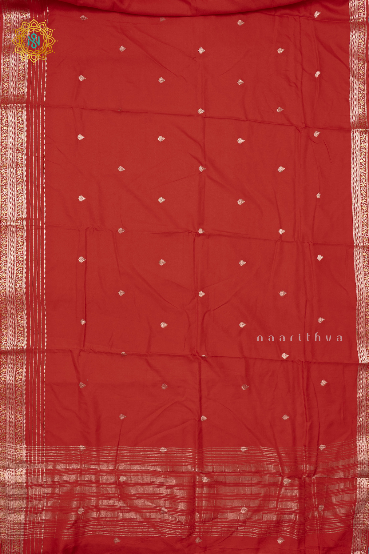 RED WITH GREEN - SEMI CREPE SILK