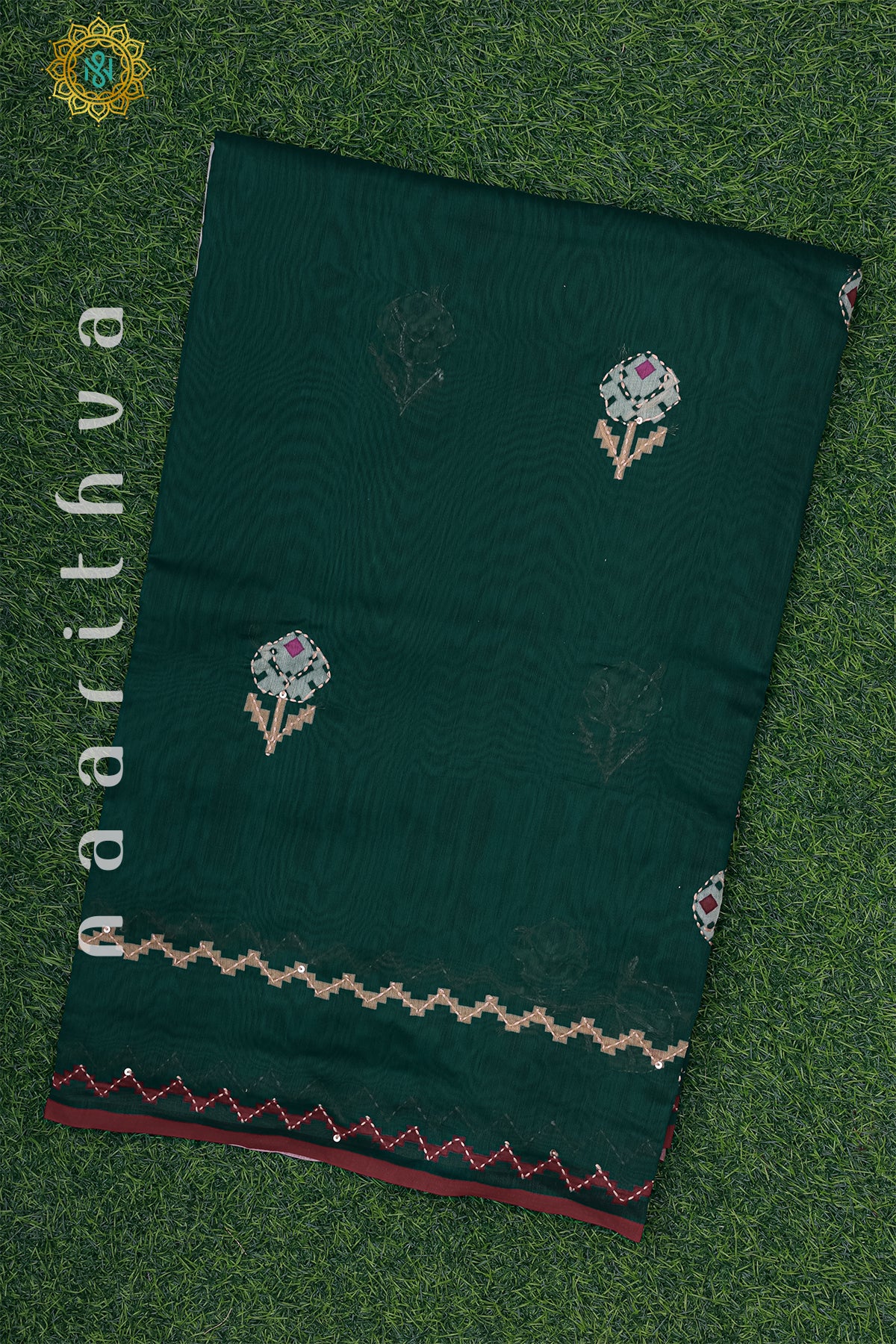 GREEN - TUSSAR SILK WITH KATHA WORK