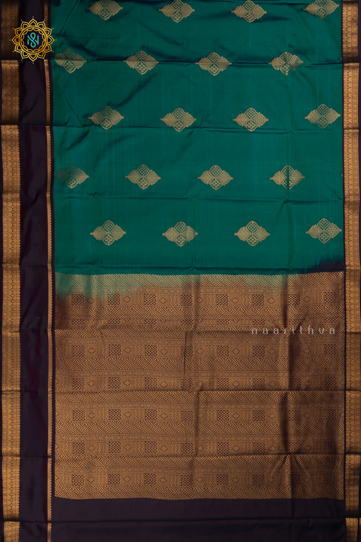 Aqua Blue Navy Blue with Semi Kanchi Saree With Zari Buttas All Over And Contrast Zari Gap Border