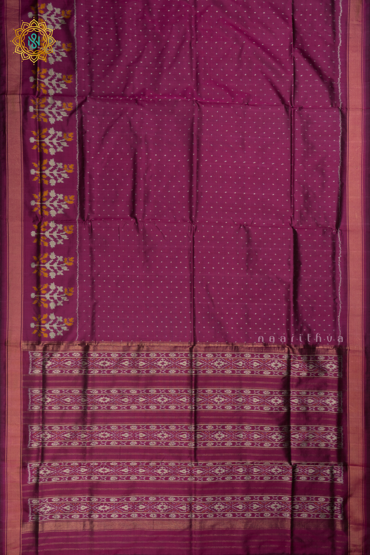 Magenta Ikkat Pure Silk Saree with Patola Printed Body and Zari Border
