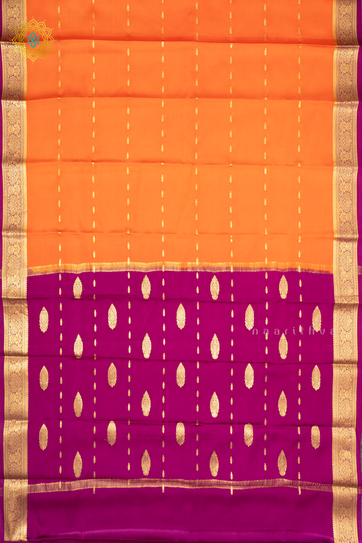ORANGE WITH WINE - PURE MYSORE CREPE SILK