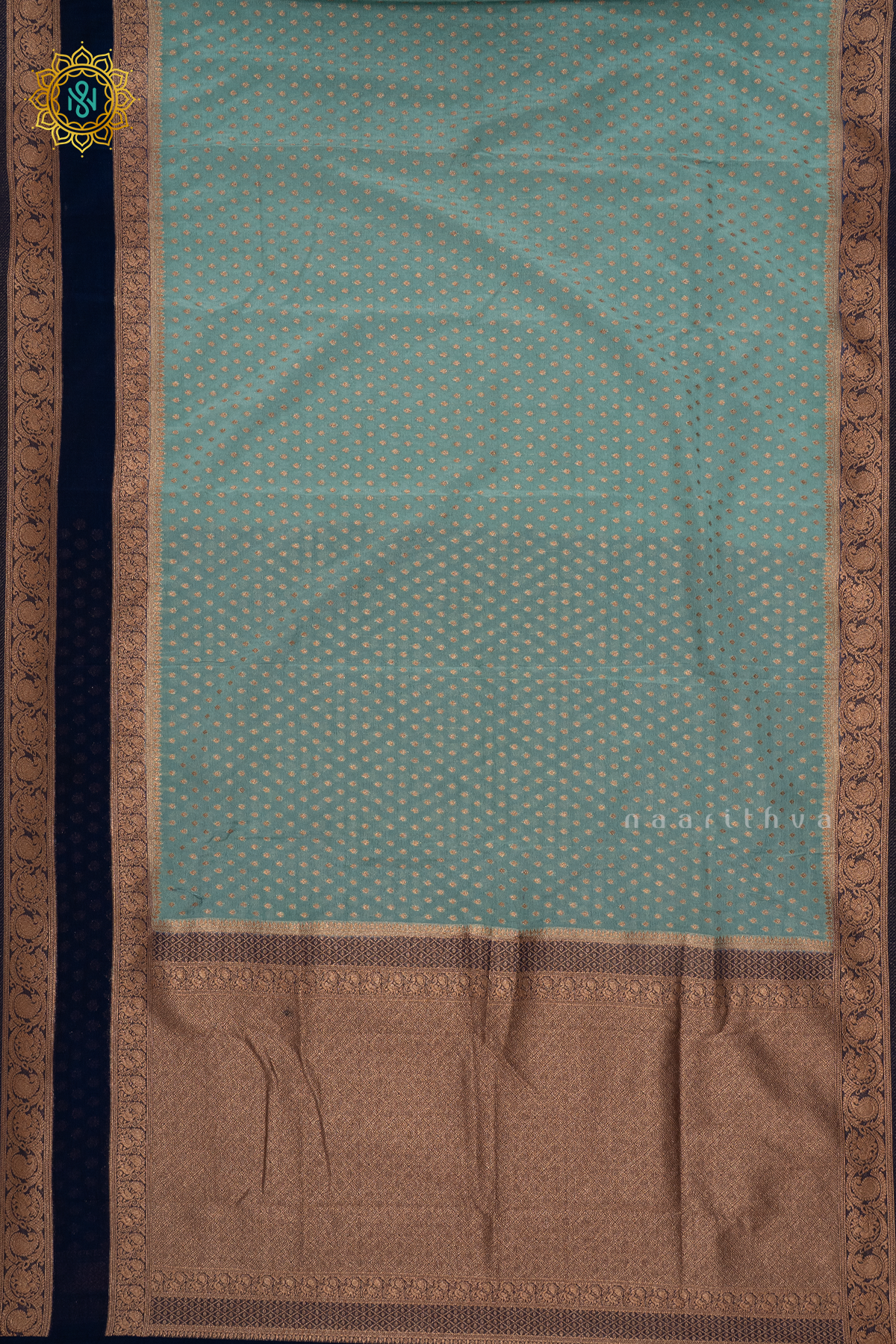 AQUA BLUE WITH NAVY BLUE - SEMI CREPE GEORGETTE