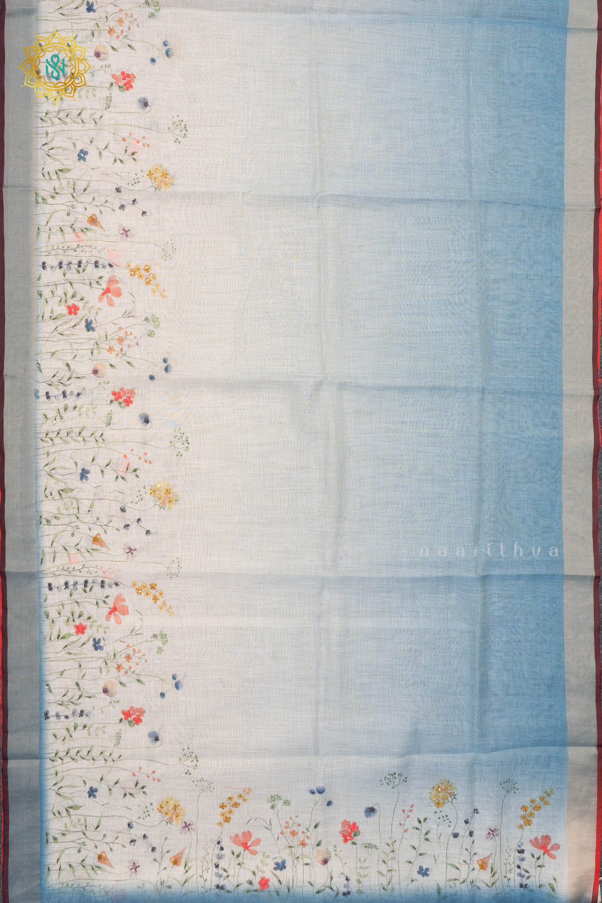 WHITE WITH AQUA BLUE - LINEN TISSUE
