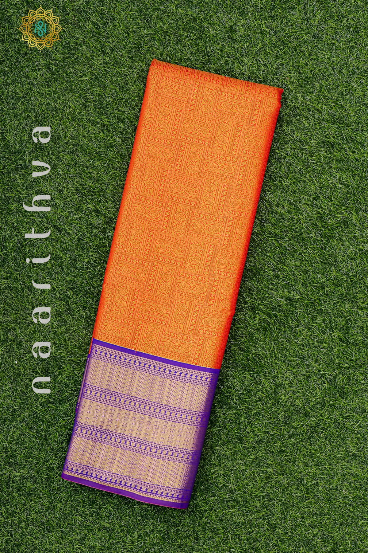 ORANGE WITH ROYAL BLUE - SEMI KANCHI