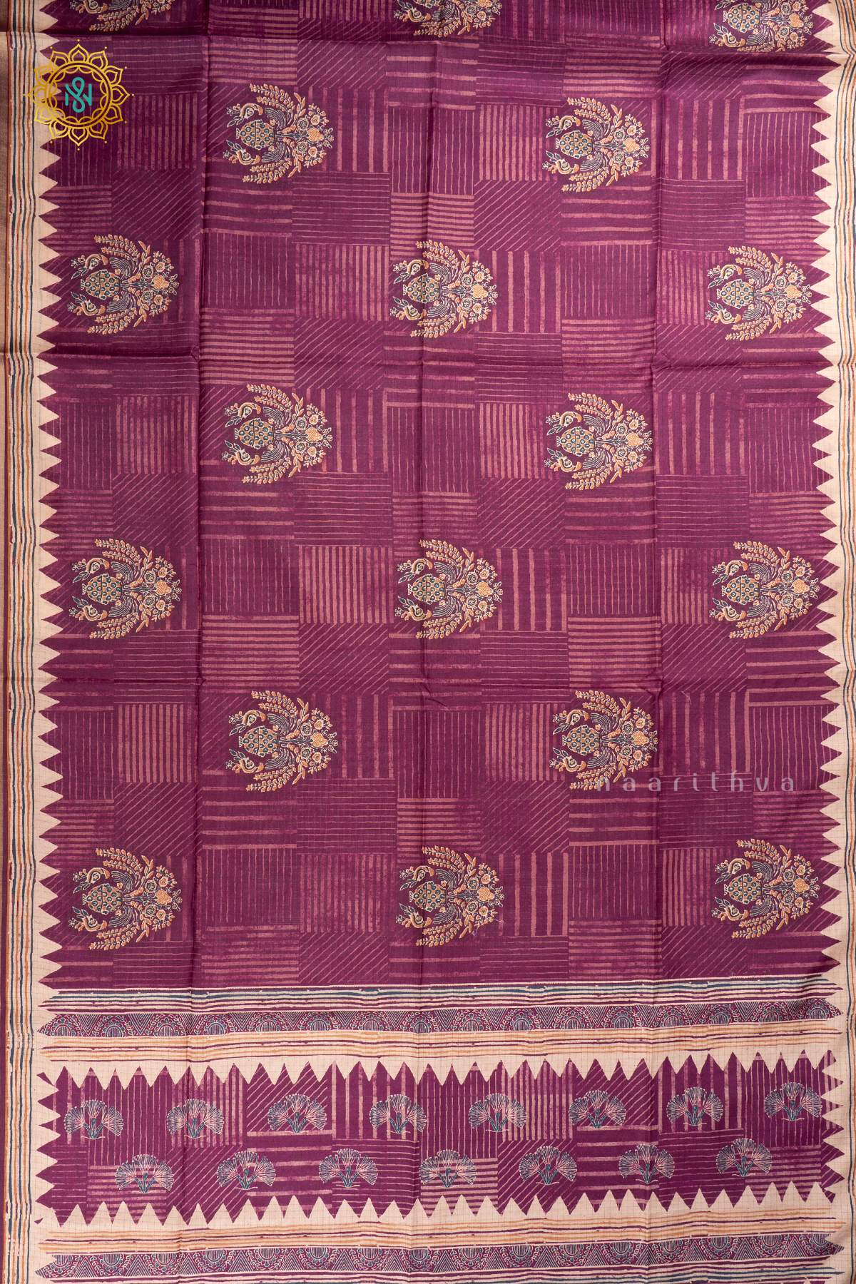 WINE WITH OFF WHITE - SEMI TUSSAR SILK