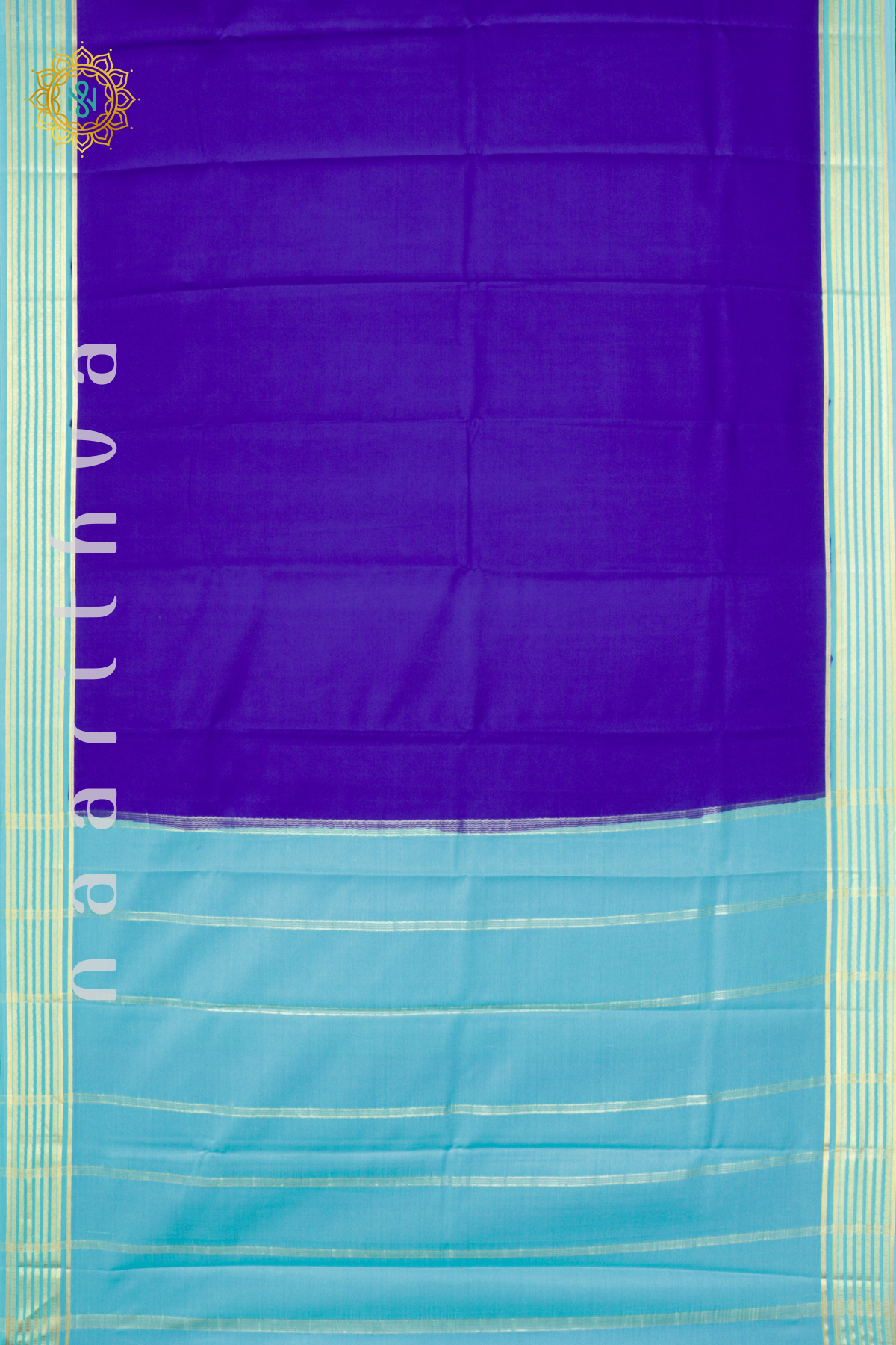 ROYAL BLUE WITH AQUA BLUE - PURE MYSORE CREPE SILK