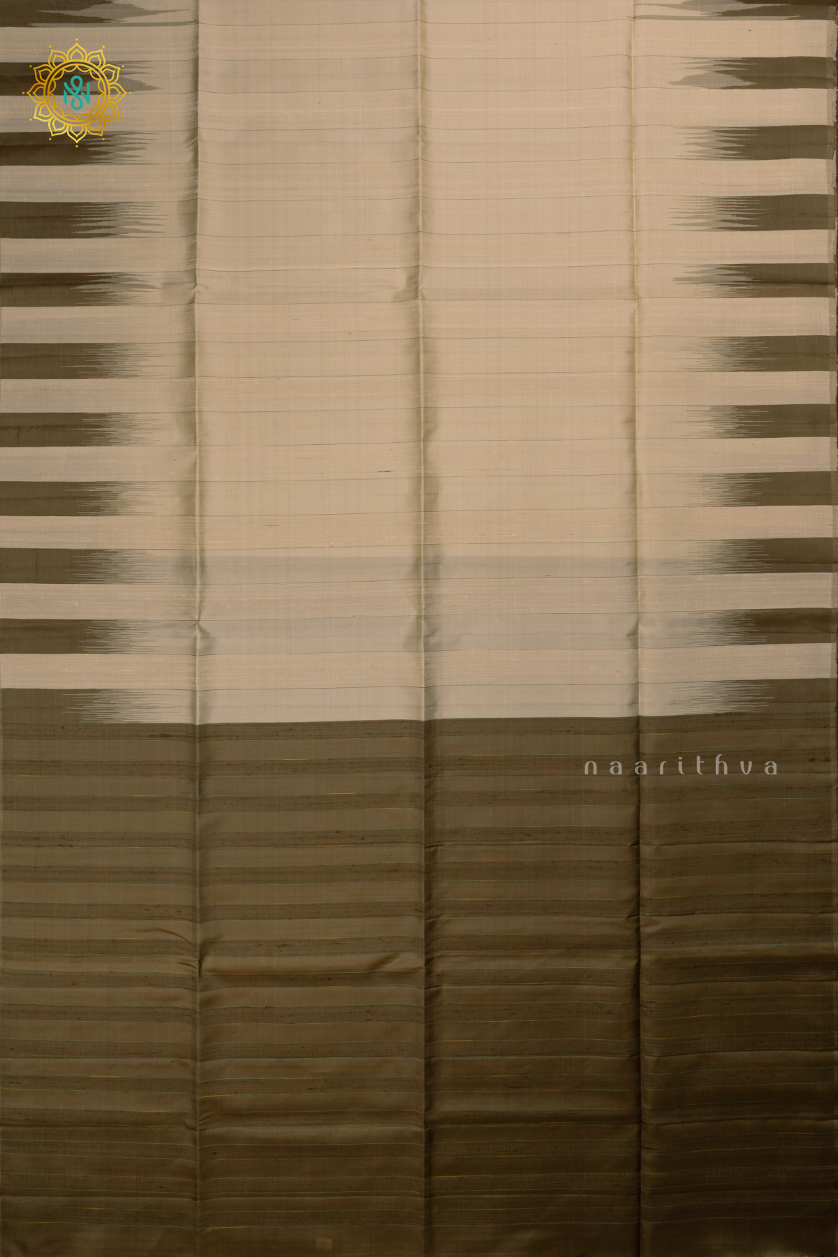Off White with Light Brown Pure Kanjivaram Soft Silk Saree With Plain Body And Contrast Temple Rising Border, Pallu