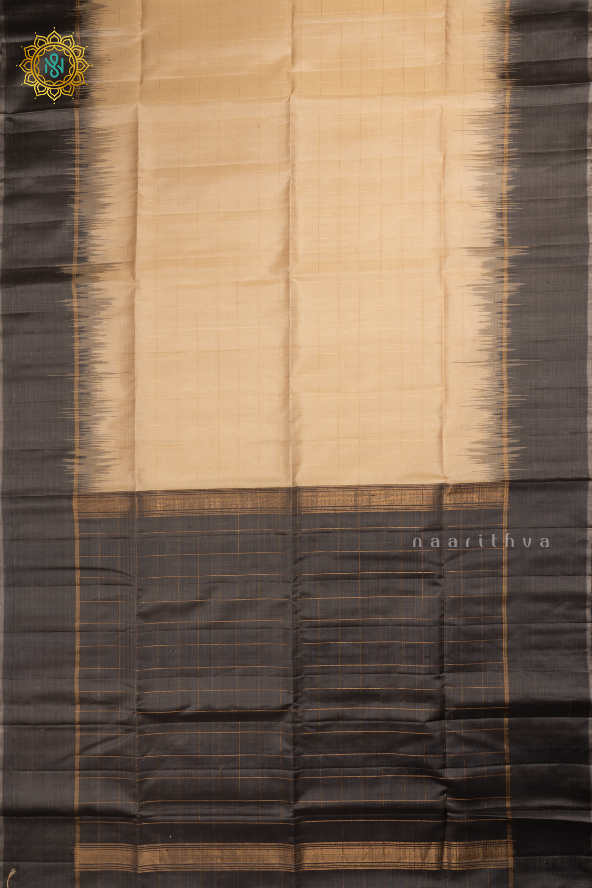 Off White With Grey Pure Kanjiavaram Soft Silk Saree with Zari Checks All Over And Contrast Border