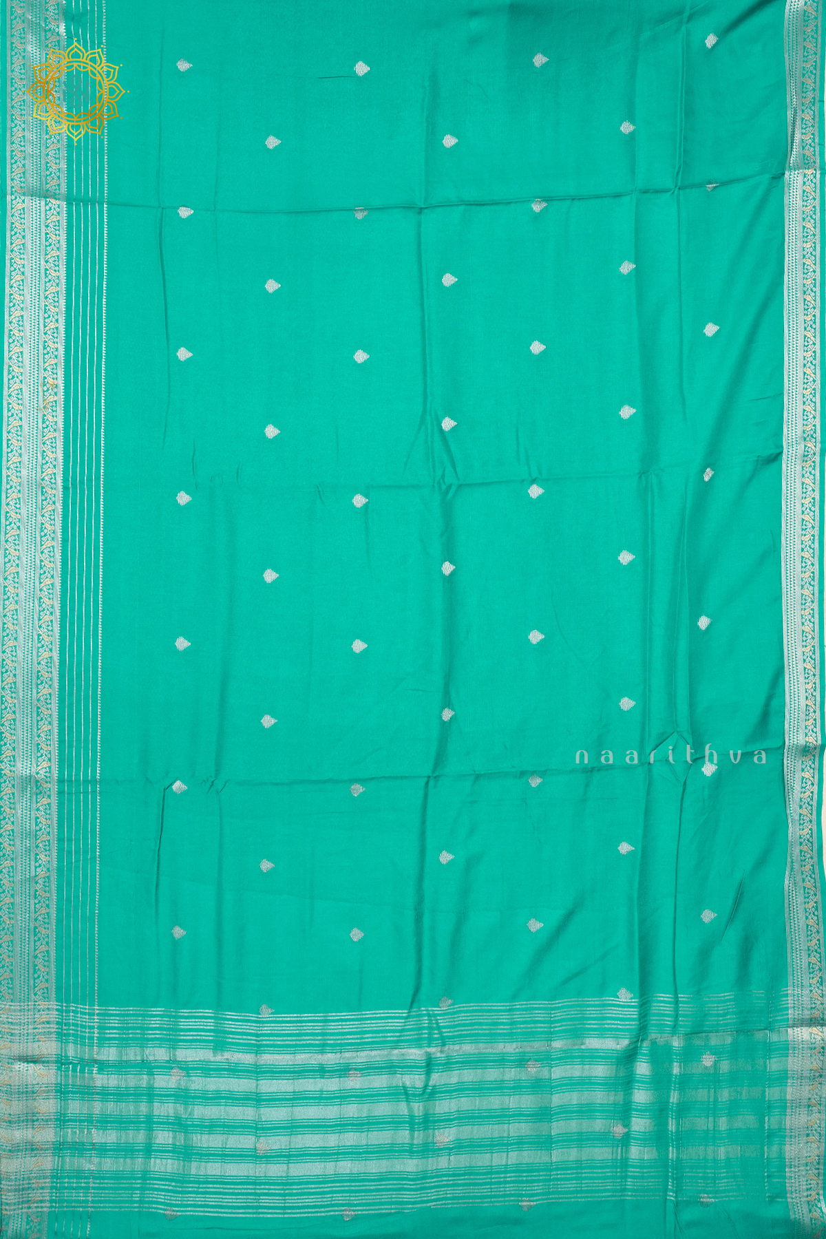 CYAN GREEN WITH PURPLE - SEMI CREPE SILK