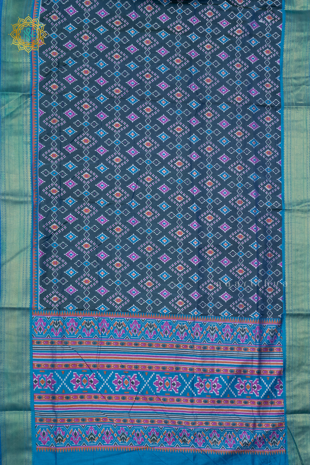 PEACOCK BLUE WITH SKY BLUE - SEMI PATOLA SILK