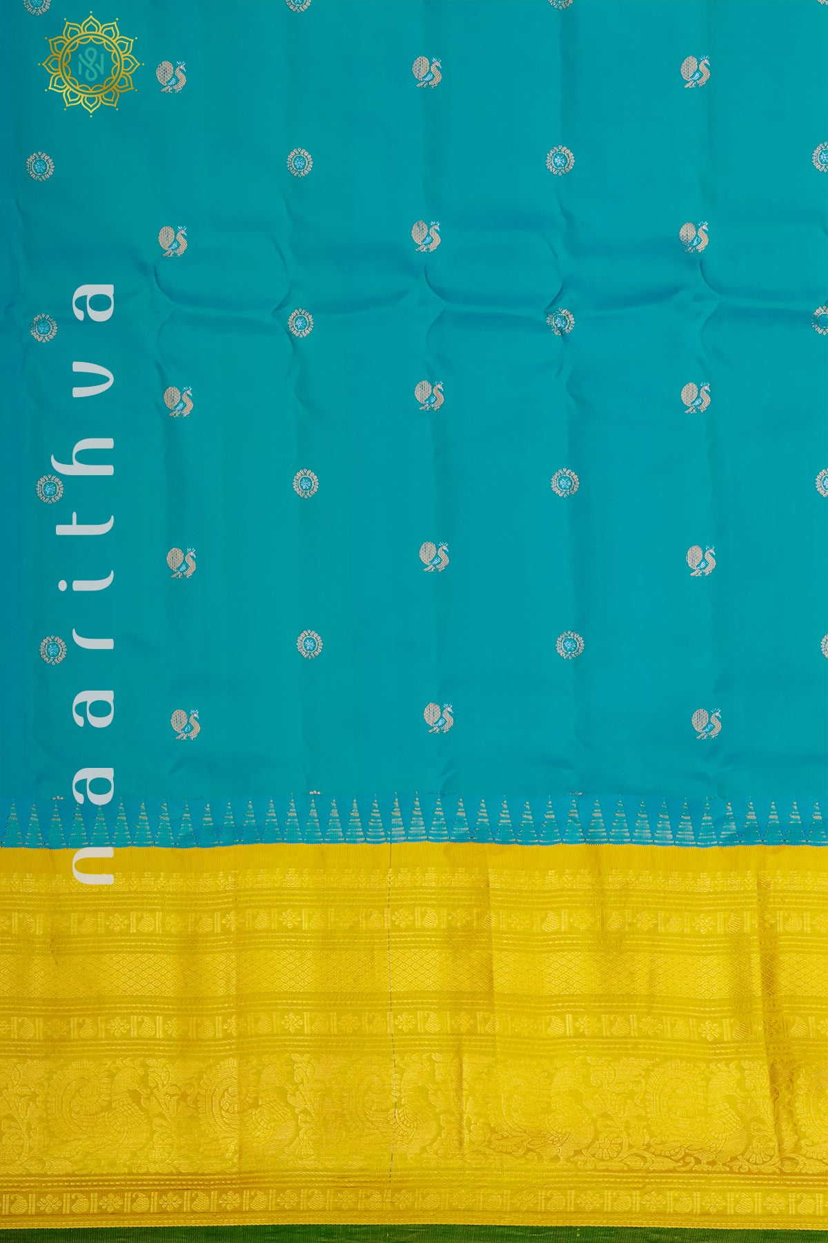 SKY BLUE WITH YELLOW - PURE GADWAL SILK