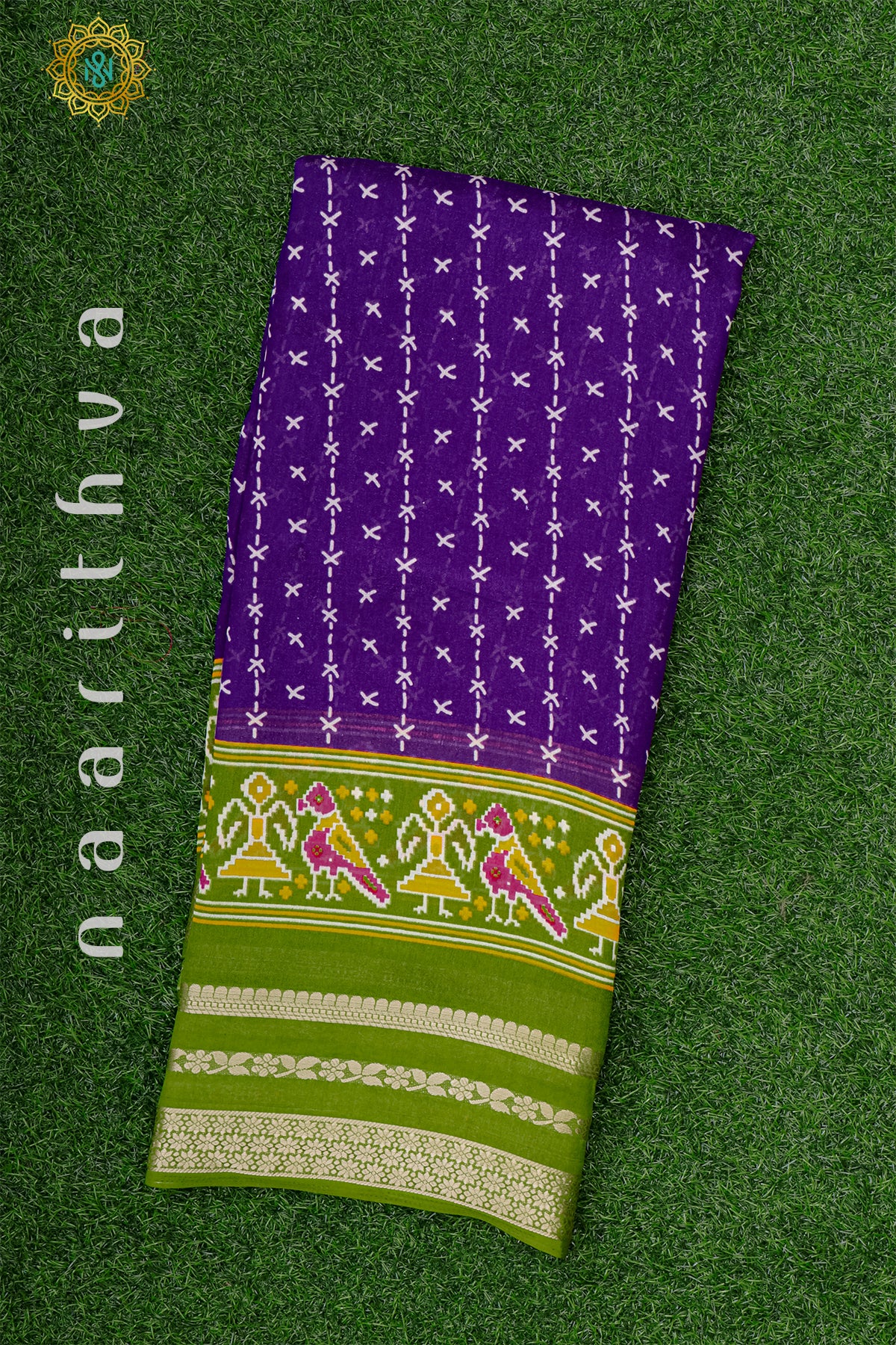 PURPLE WITH GREEN - SEMI GEORGETTE